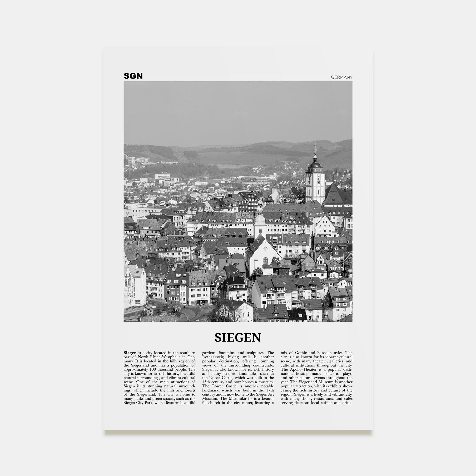 Siegen Travel B&W Poster