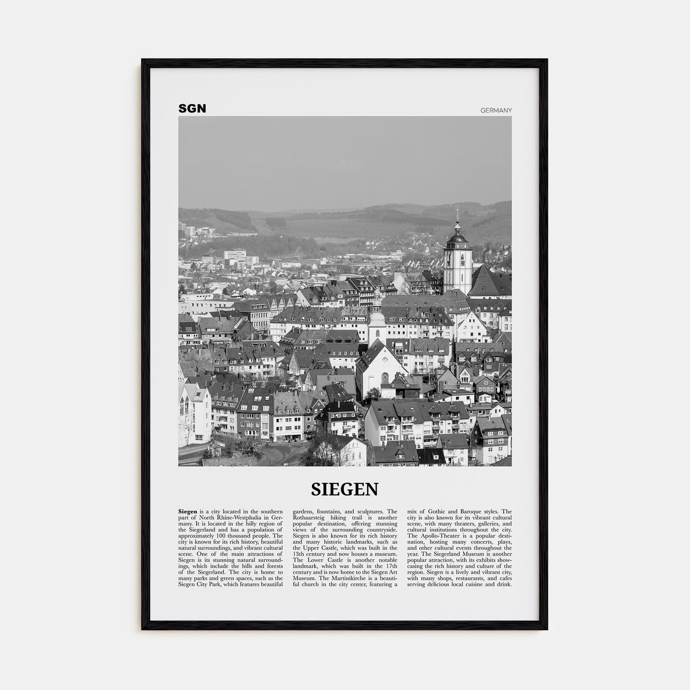 Siegen Travel B&W Poster