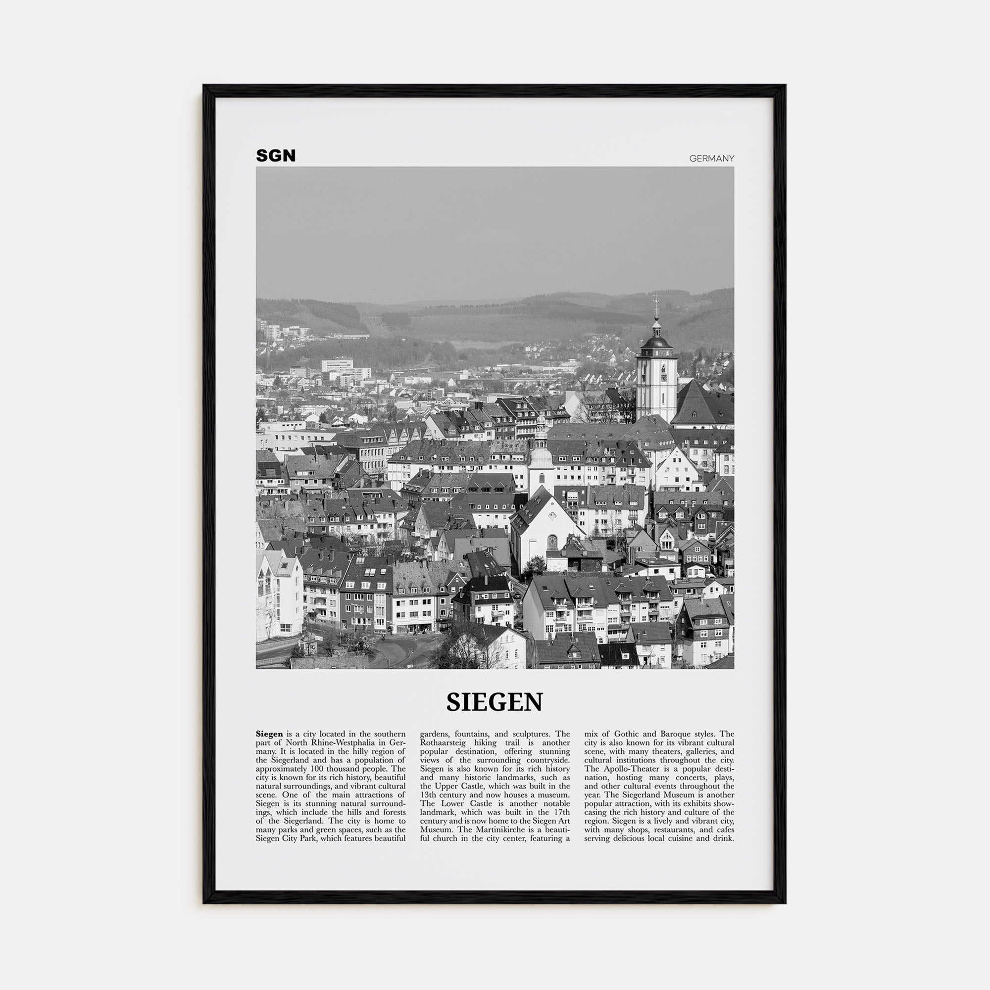 Siegen Travel B&W Poster
