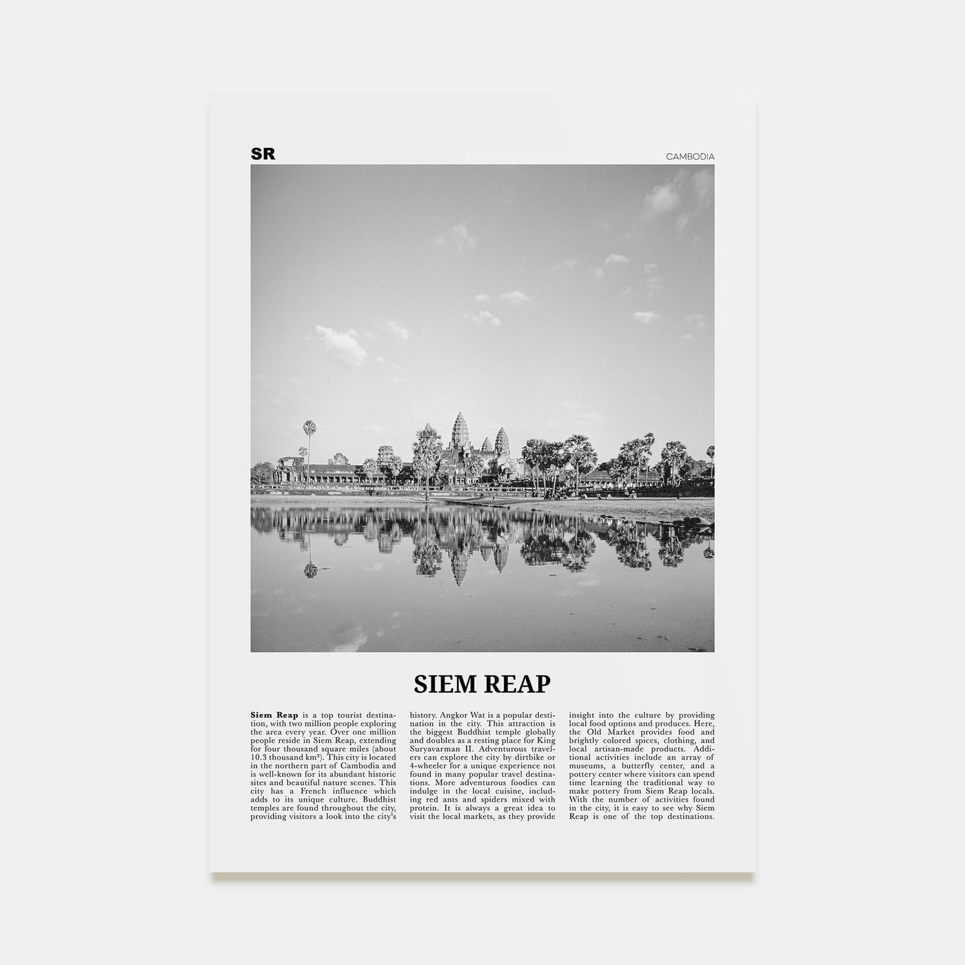 Siem Reap Travel B&W Poster
