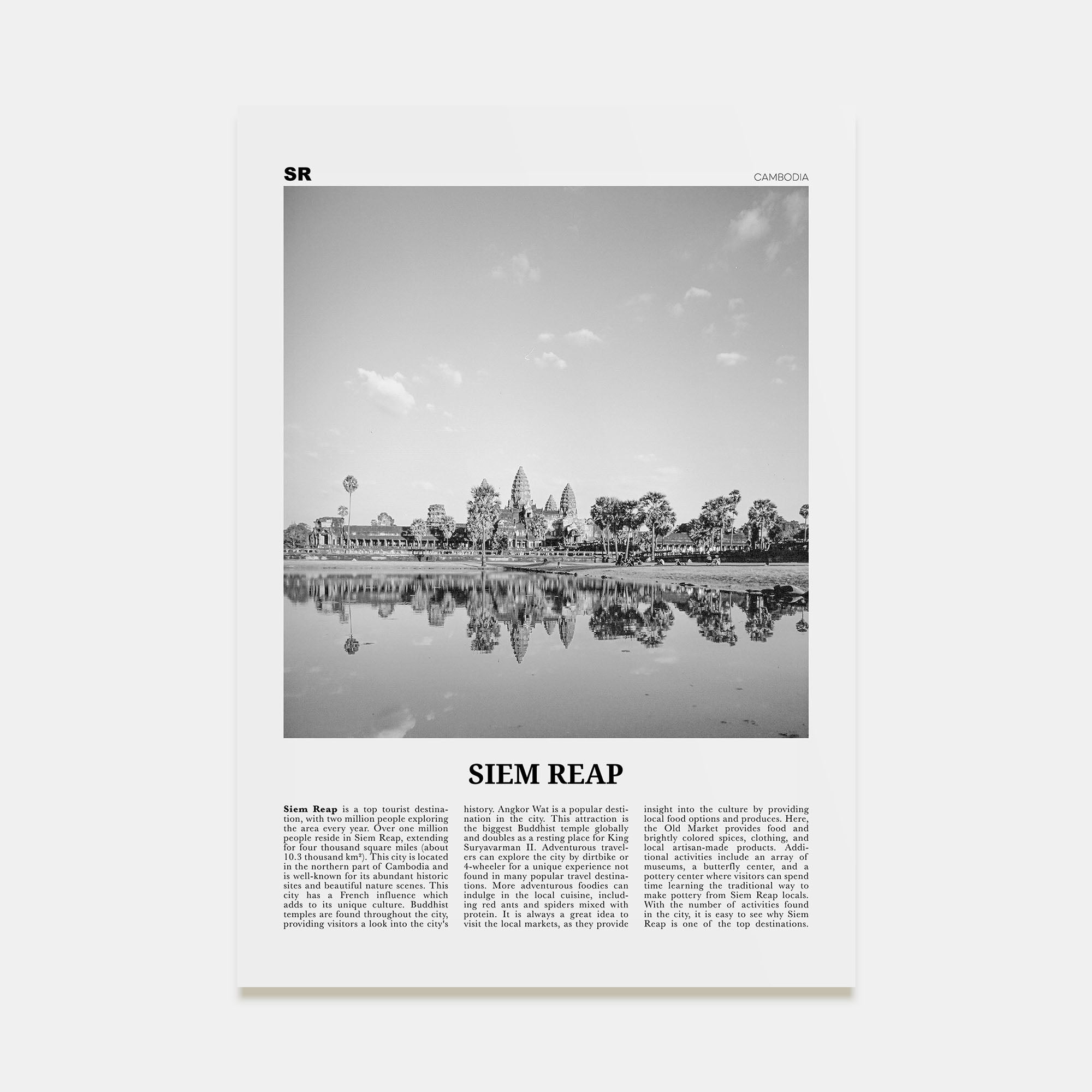 Siem Reap Travel B&W Poster