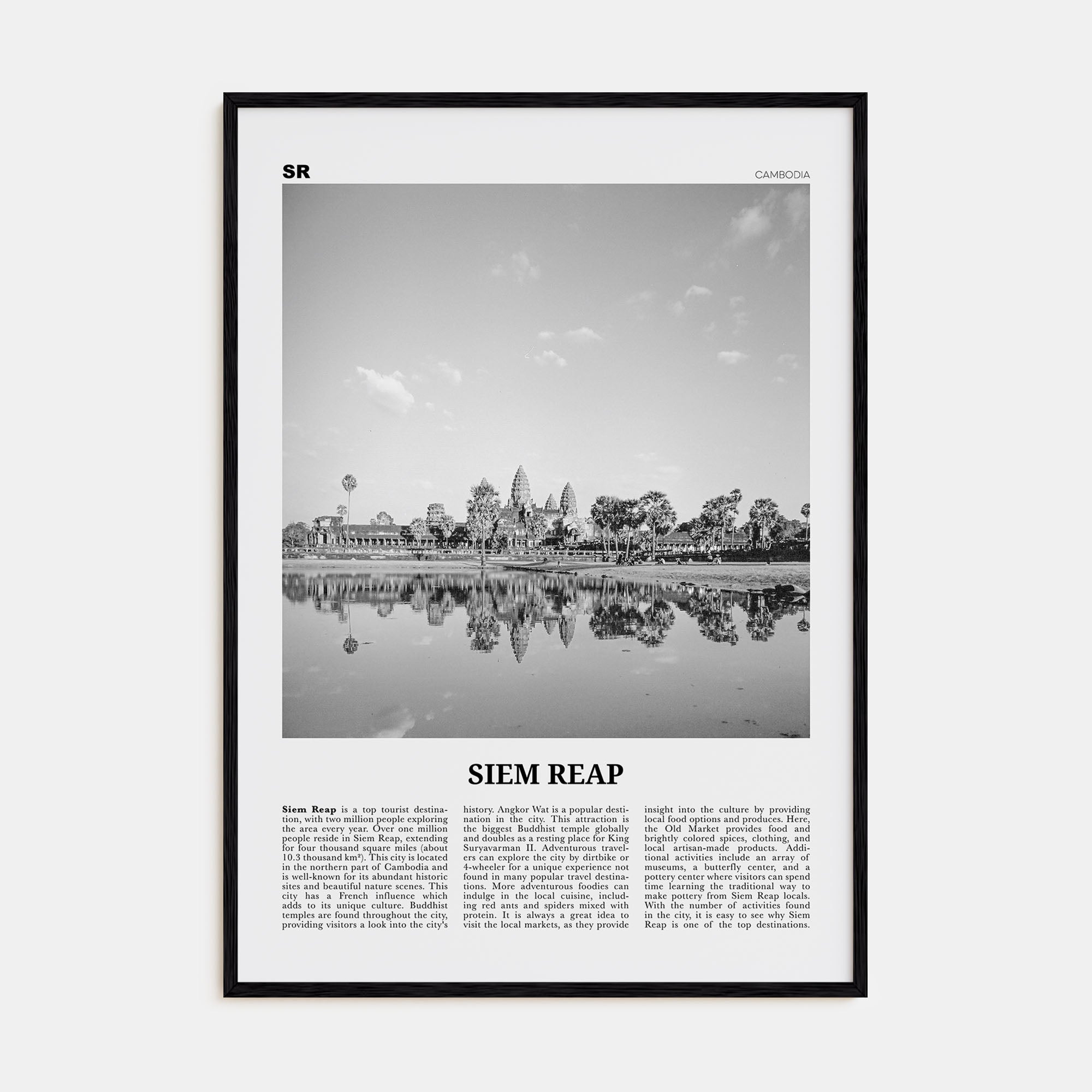 Siem Reap Travel B&W Poster