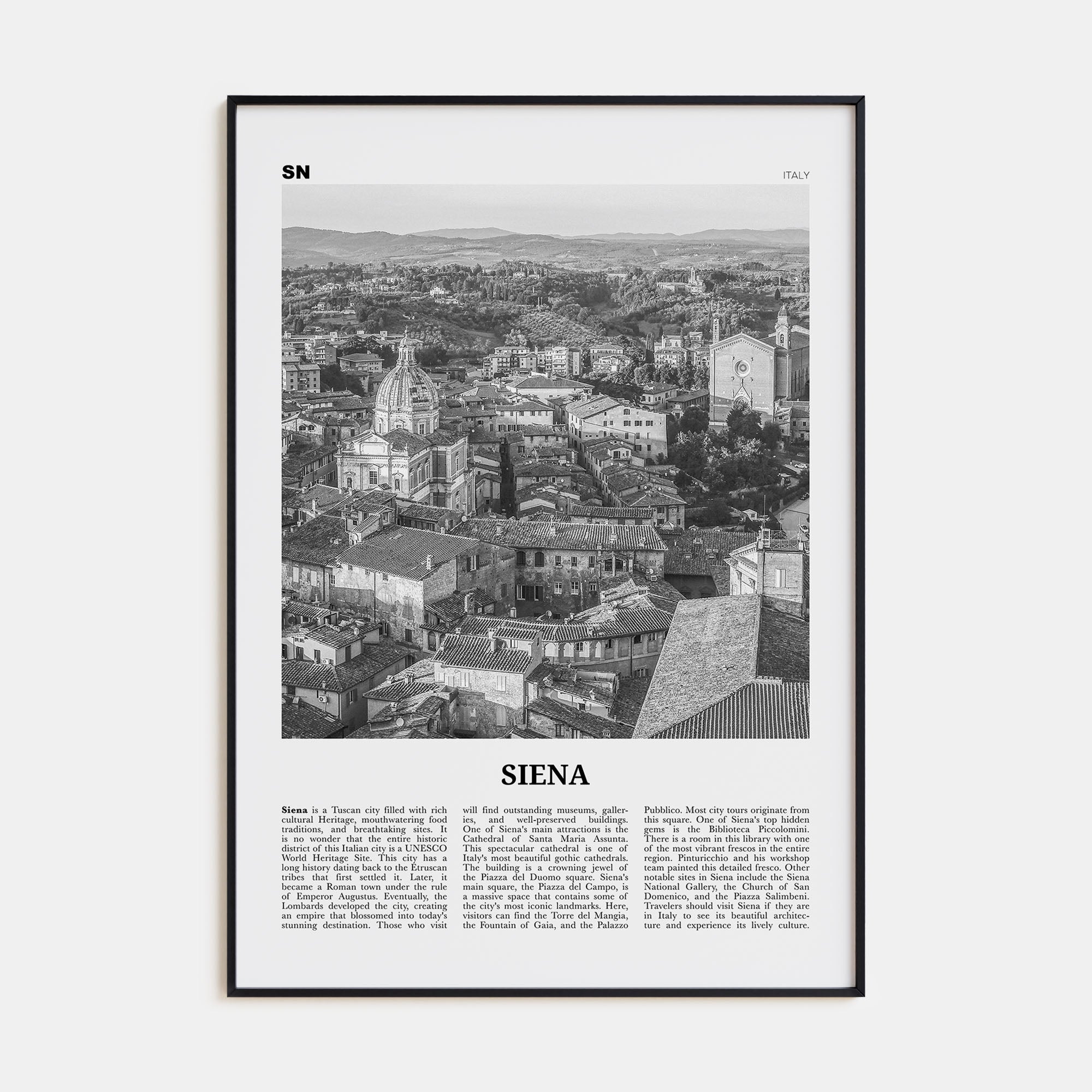 Siena Travel B&W Poster