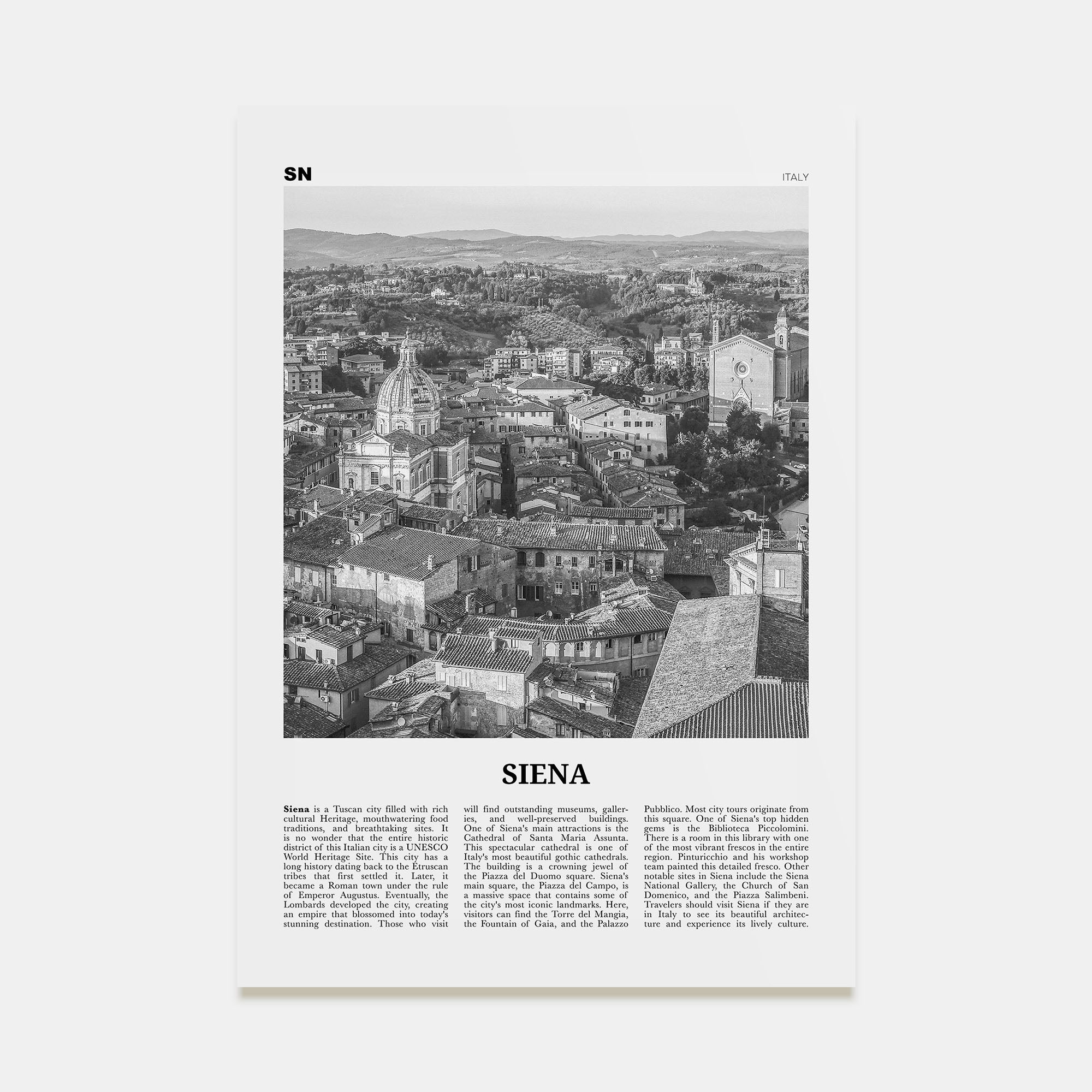 Siena Travel B&W Poster
