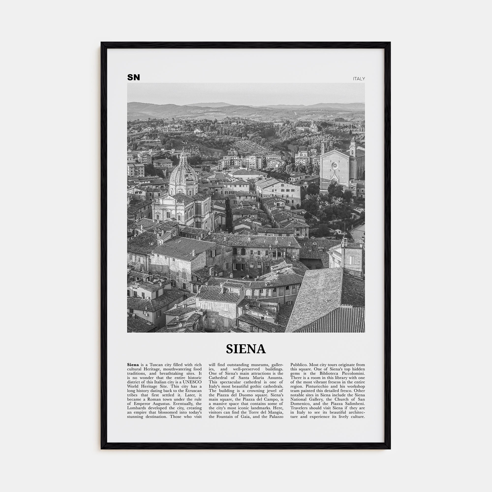 Siena Travel B&W Poster