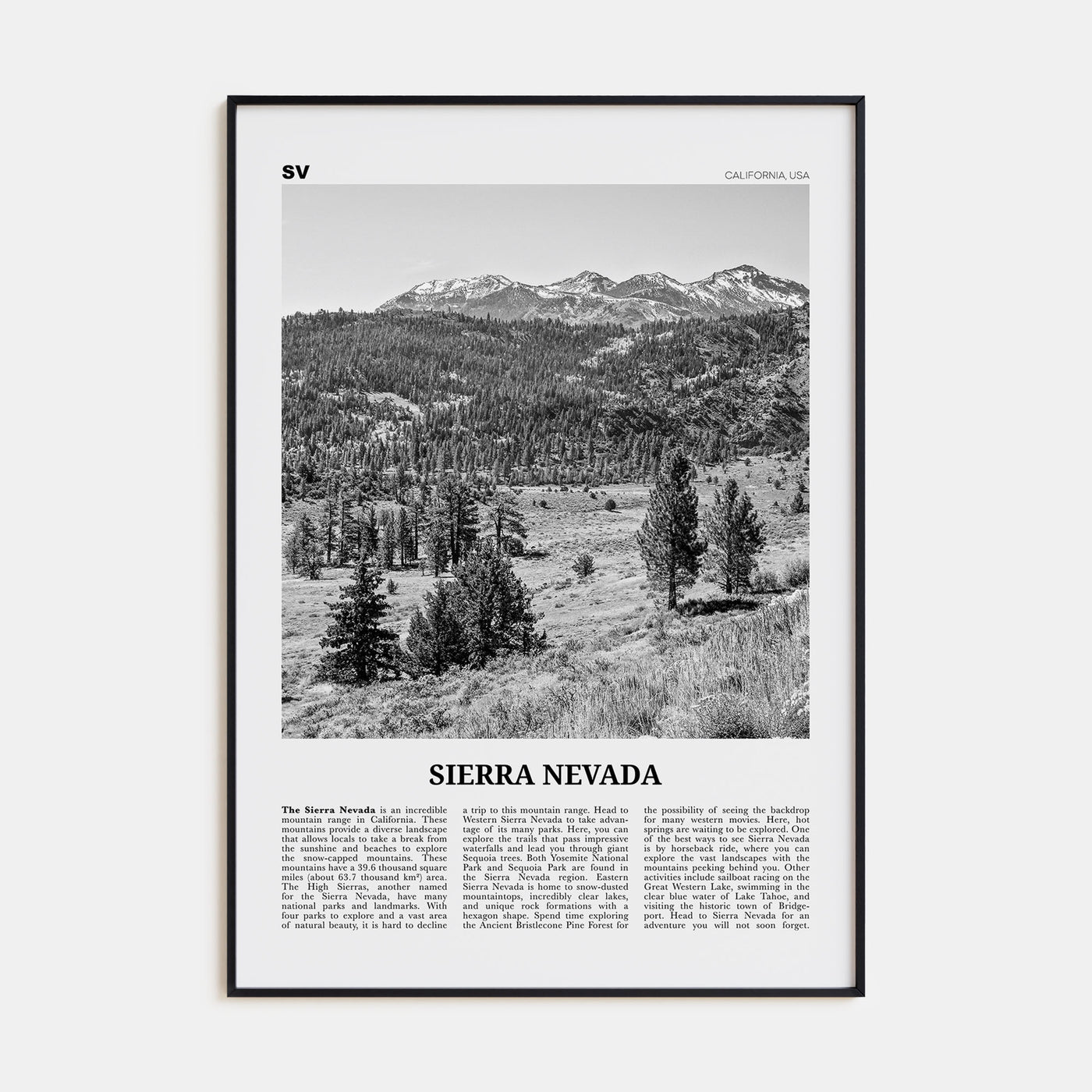 Sierra Nevada Travel B&W Poster