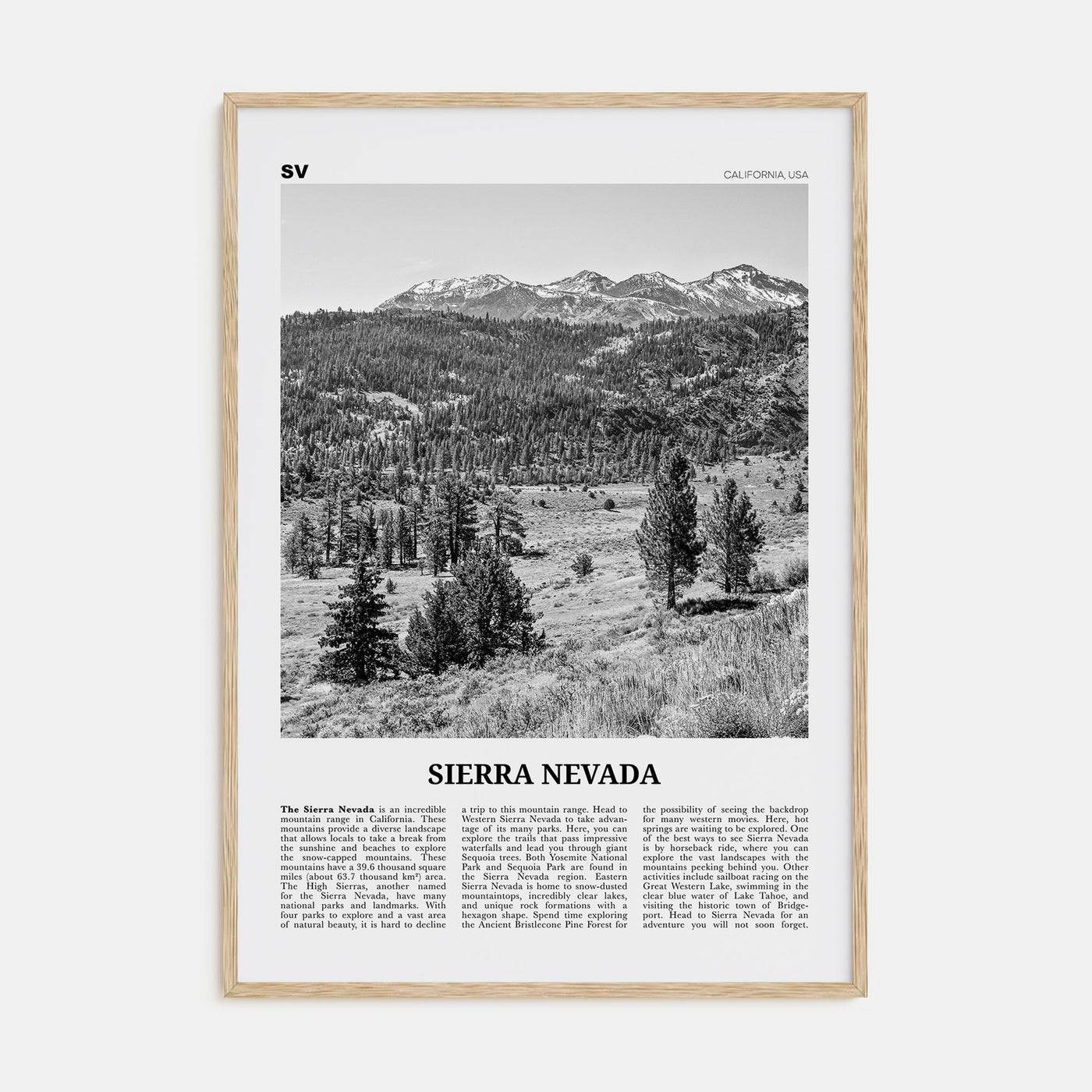 Sierra Nevada Travel B&W Poster