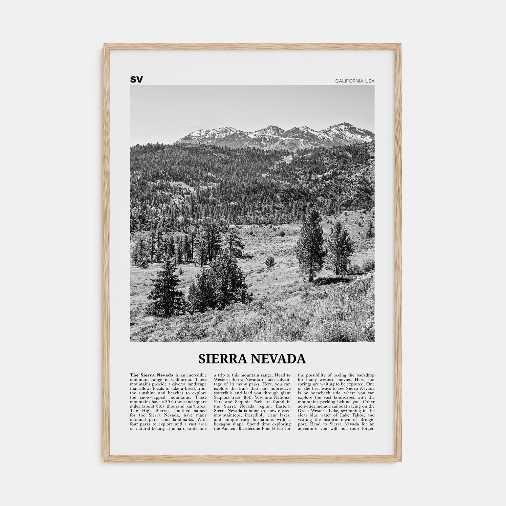 Sierra Nevada Travel B&W Poster
