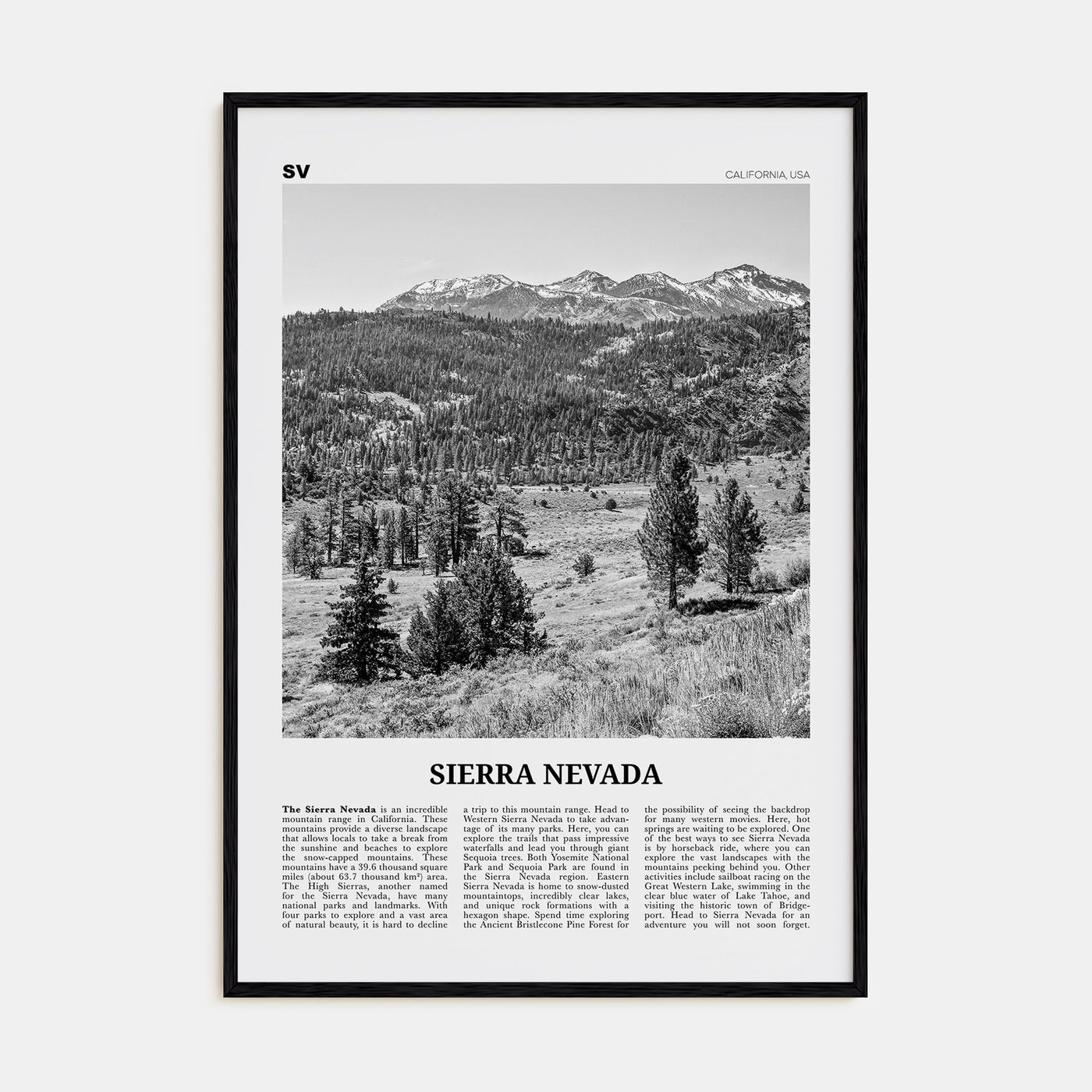 Sierra Nevada Travel B&W Poster