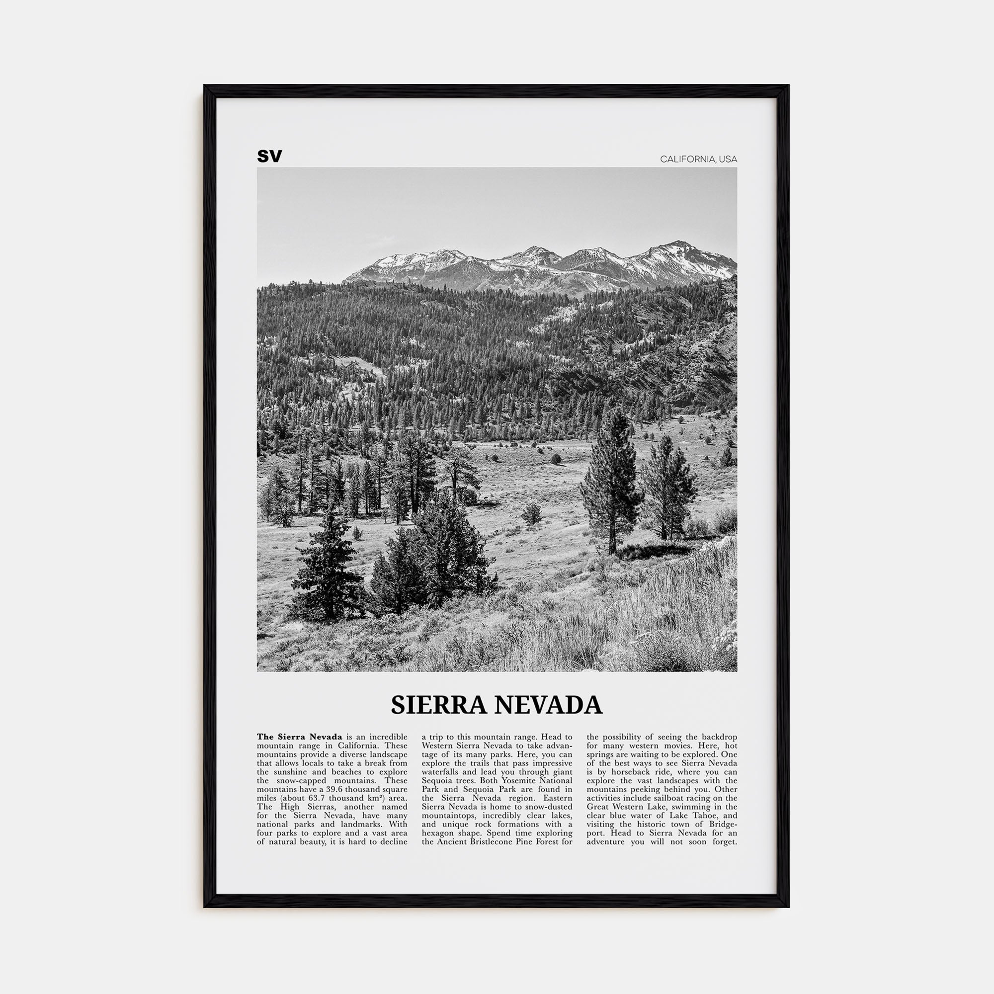 Sierra Nevada Travel B&W Poster