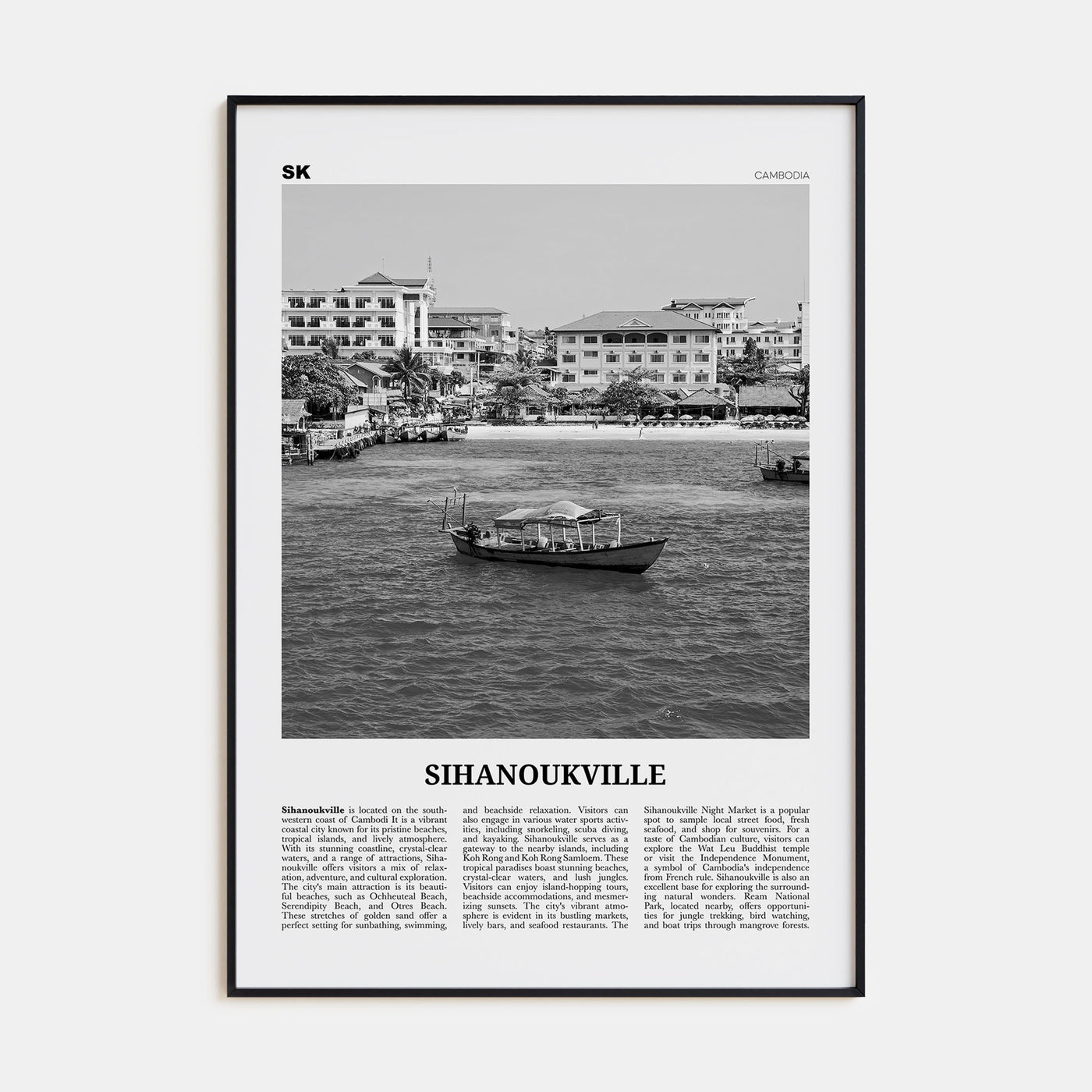 Sihanoukville Travel B&W Poster