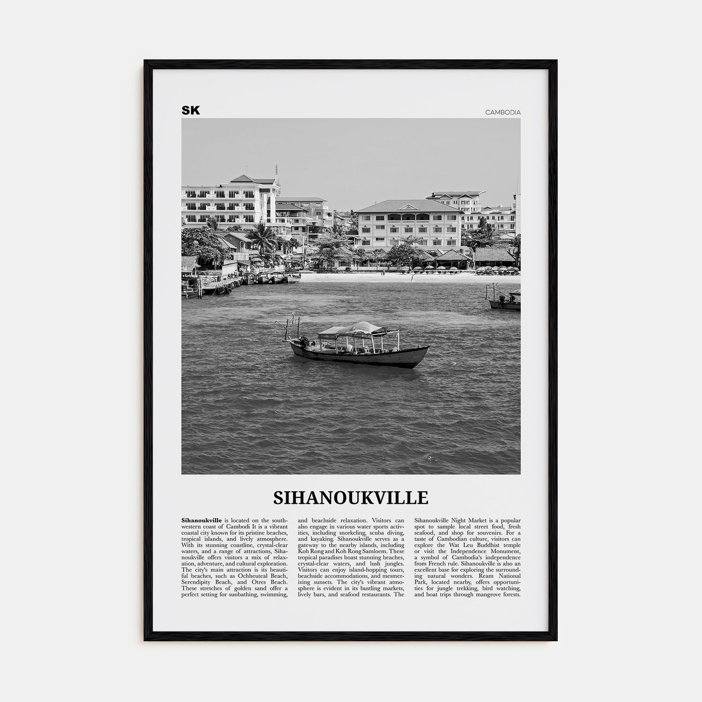 Sihanoukville Travel B&W Poster
