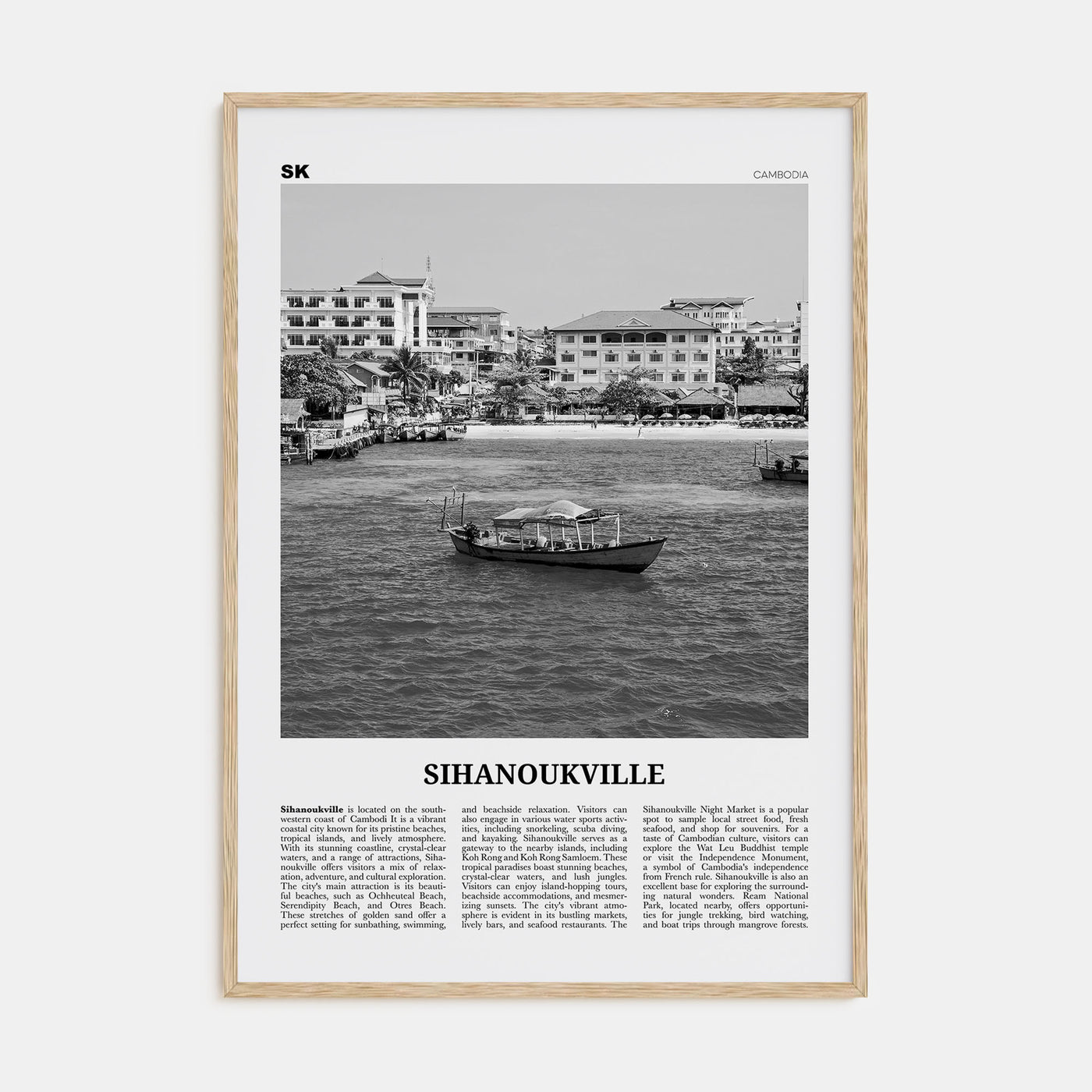 Sihanoukville Travel B&W Poster