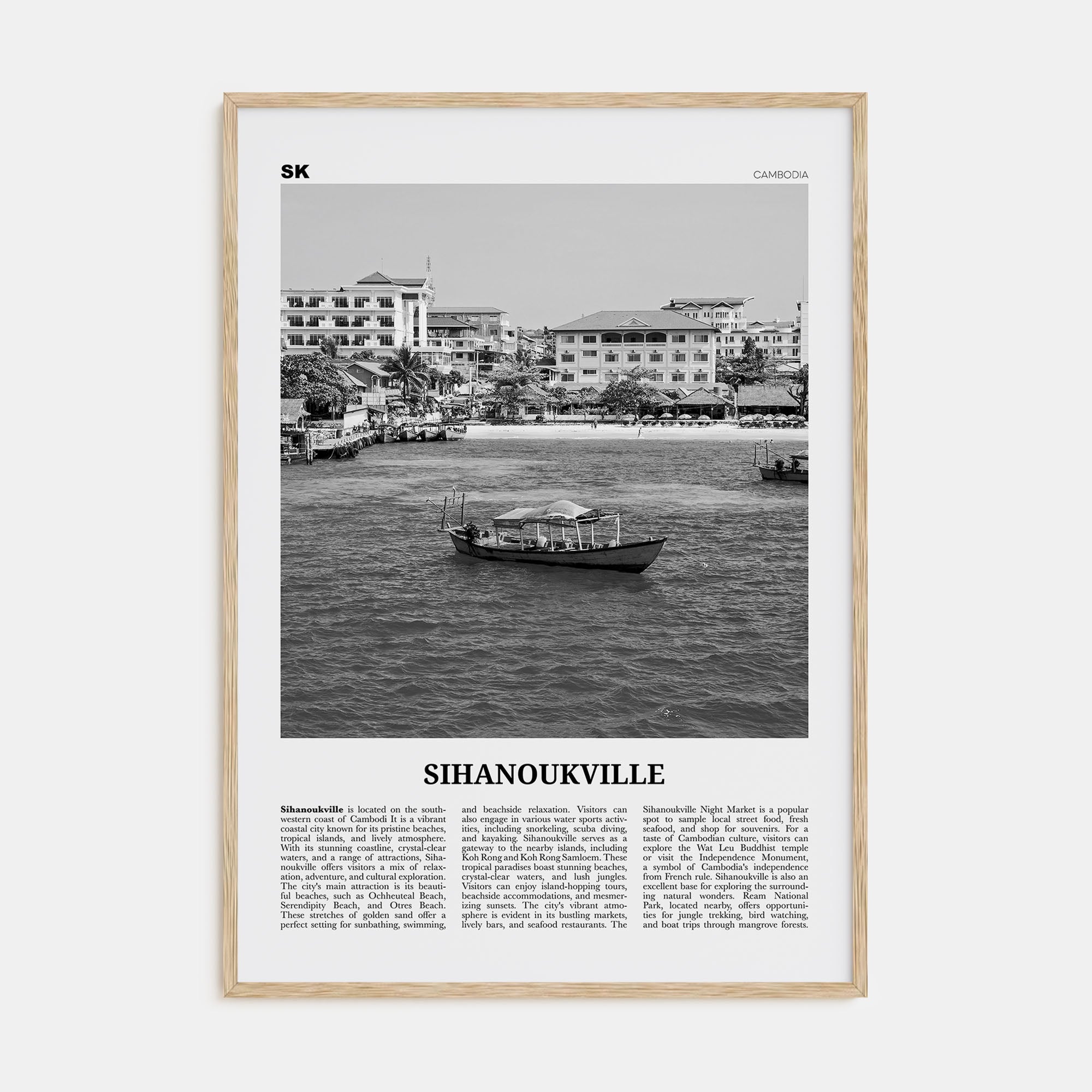 Sihanoukville Travel B&W Poster