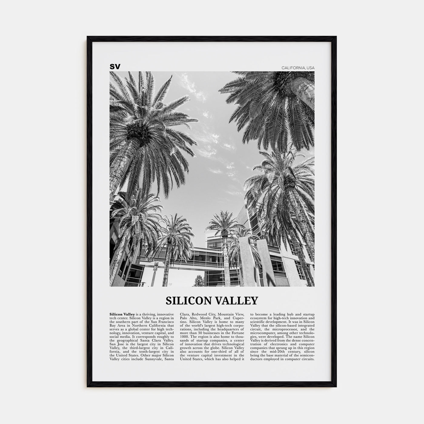 Silicon Valley Travel B&W Poster