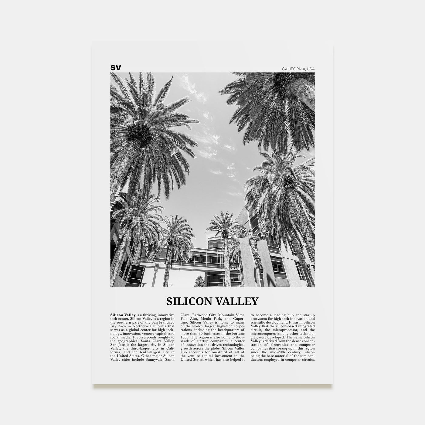 Silicon Valley Travel B&W Poster