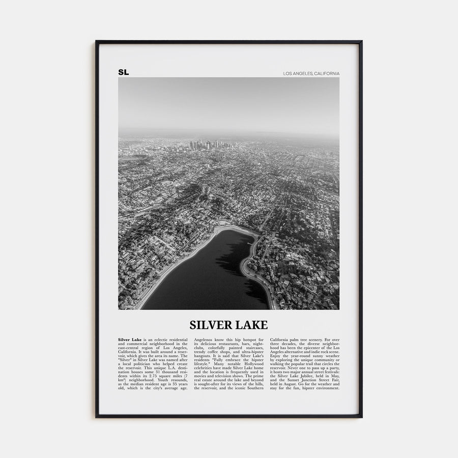 Silver Lake, Los Angeles Travel B&W Poster