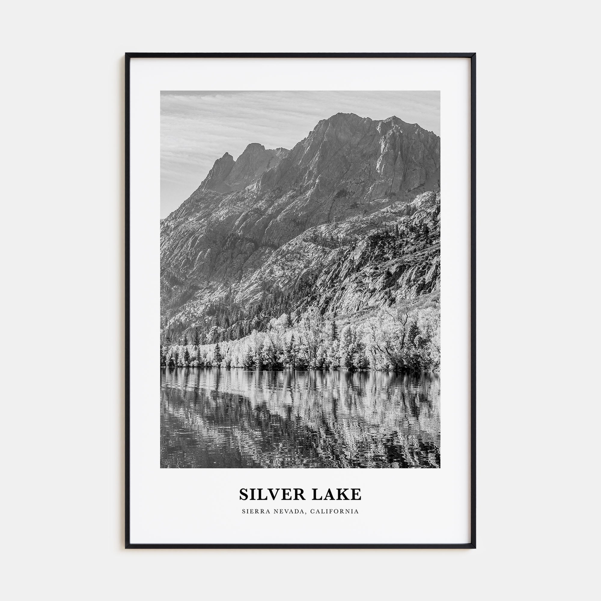 Silver Lake, Sierra Nevada Portrait B&W Poster