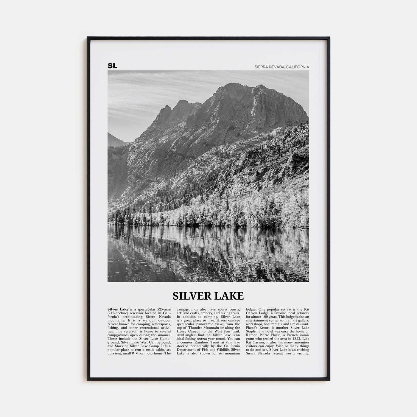 Silver Lake, Sierra Nevada Travel B&W Poster