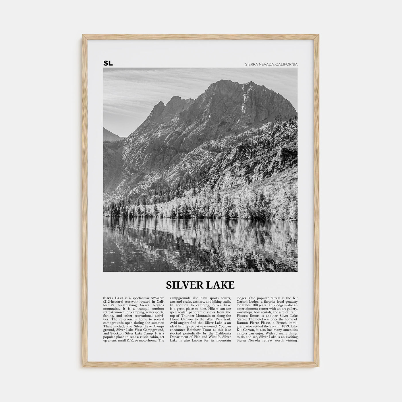 Silver Lake, Sierra Nevada Travel B&W Poster