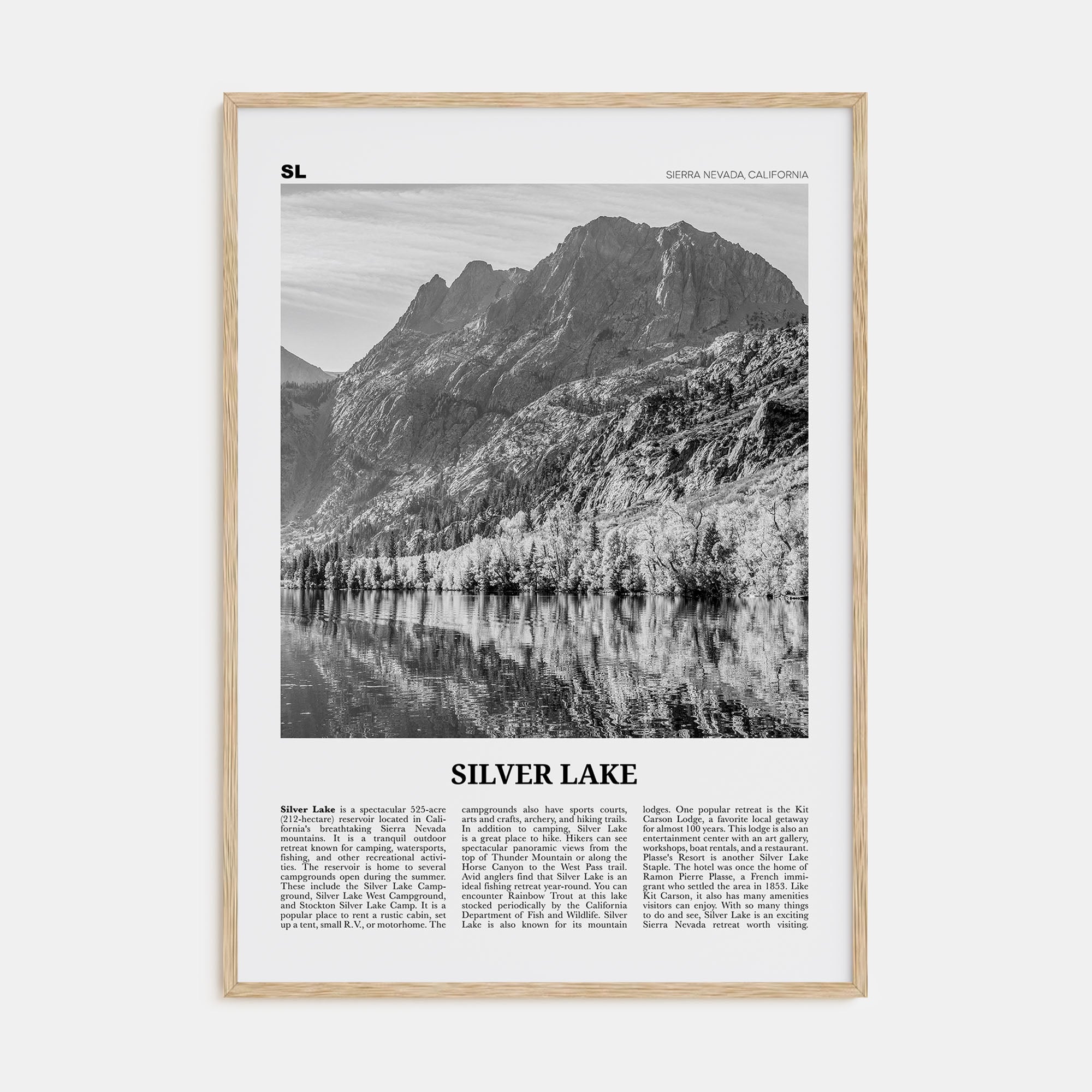 Silver Lake, Sierra Nevada Travel B&W Poster
