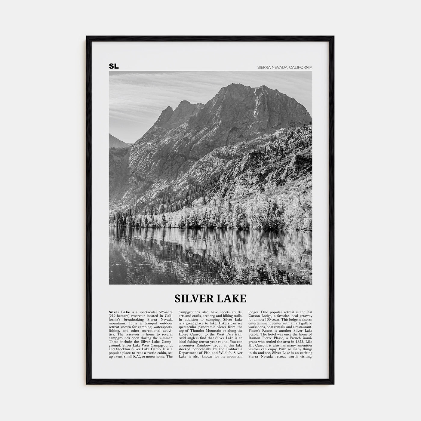 Silver Lake, Sierra Nevada Travel B&W Poster