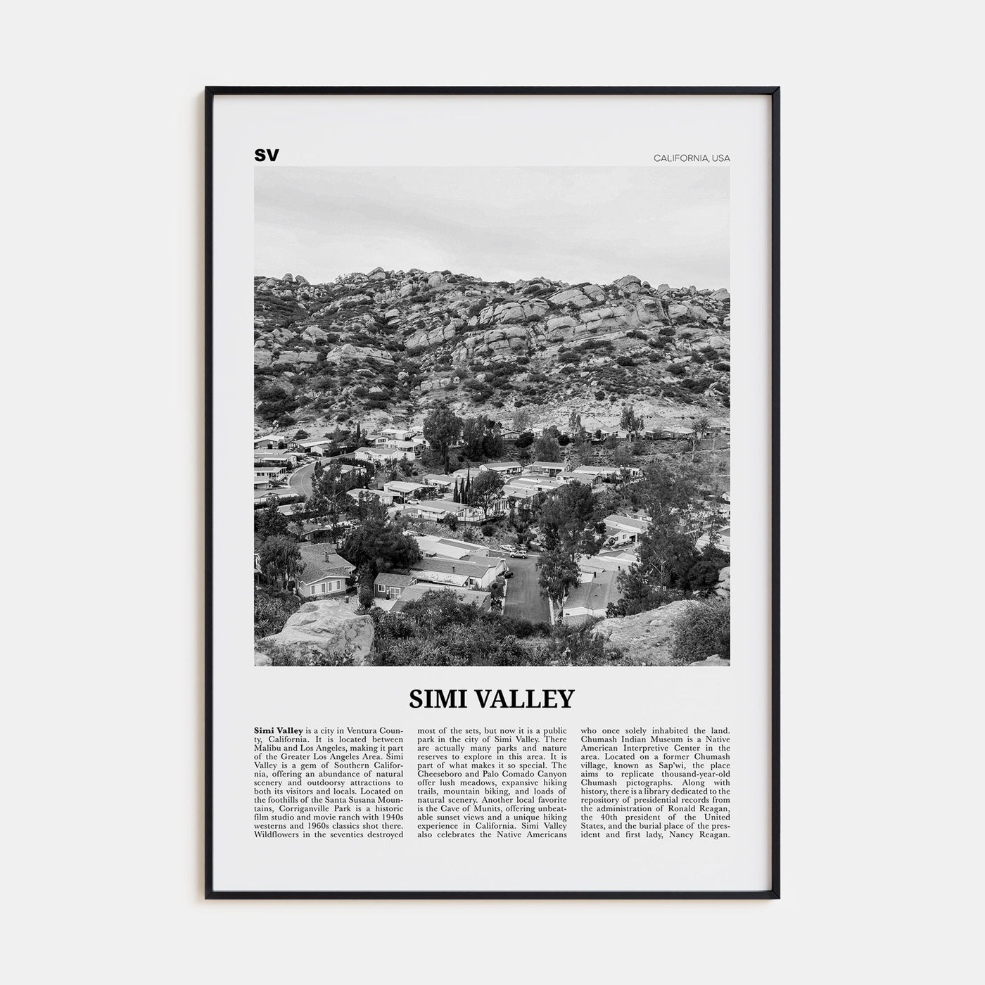 Simi Valley Travel B&W Poster