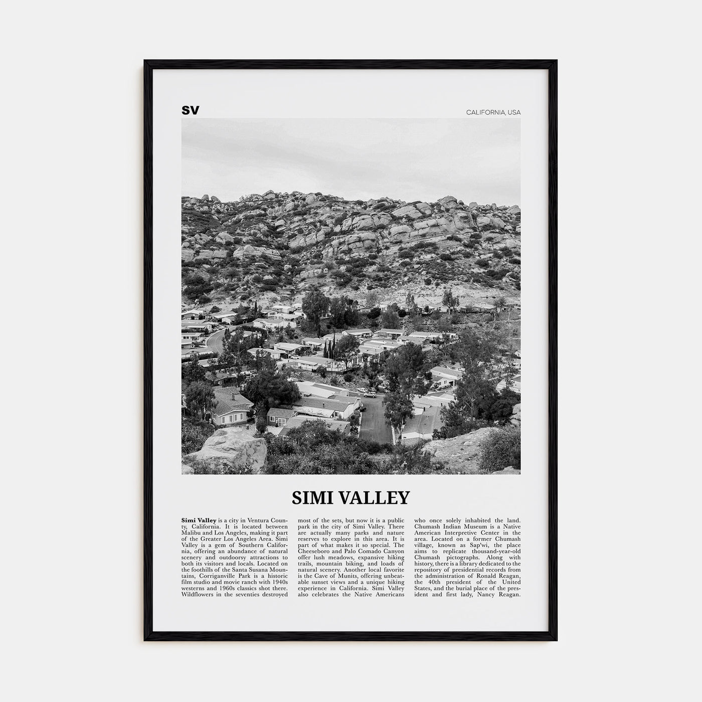 Simi Valley Travel B&W Poster
