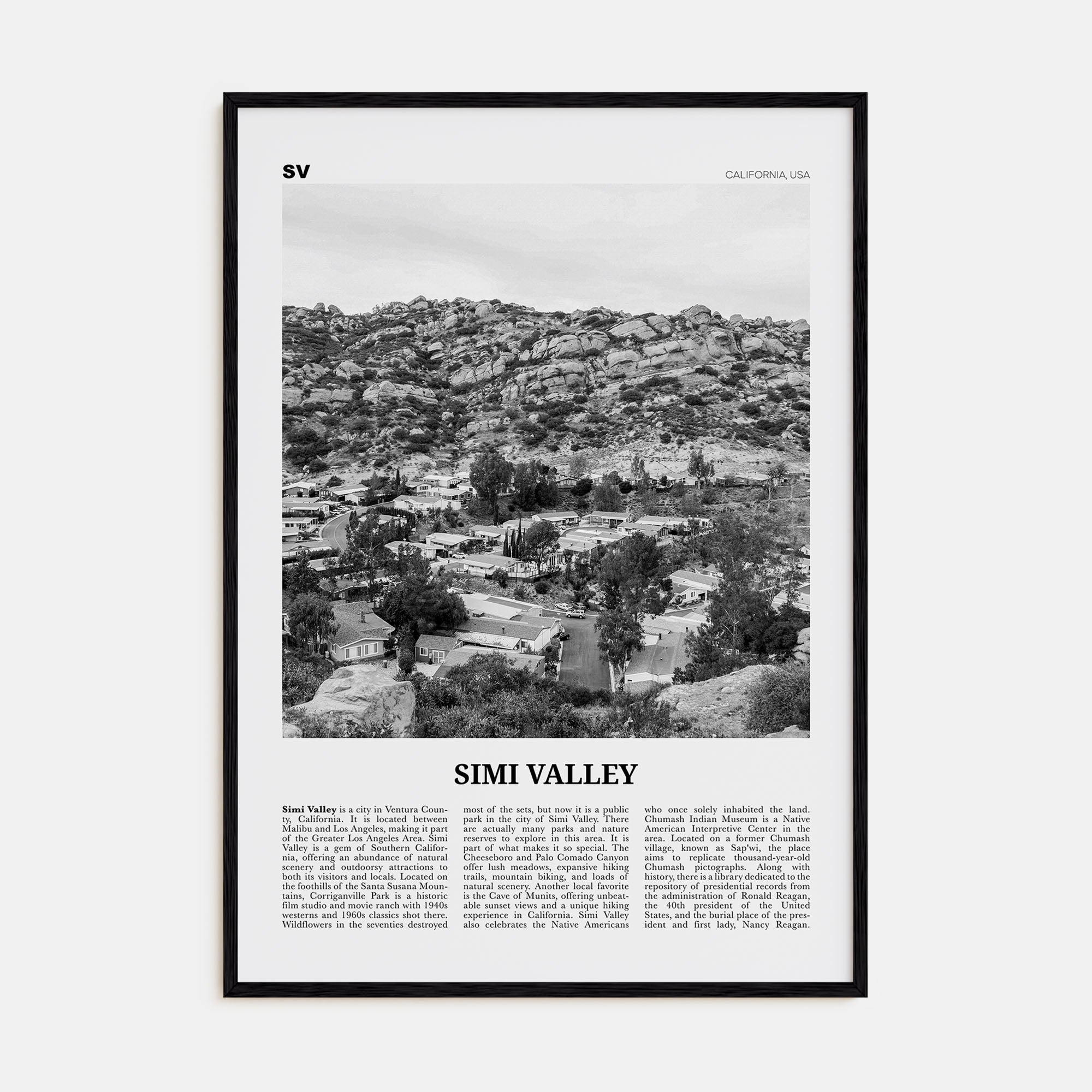 Simi Valley Travel B&W Poster