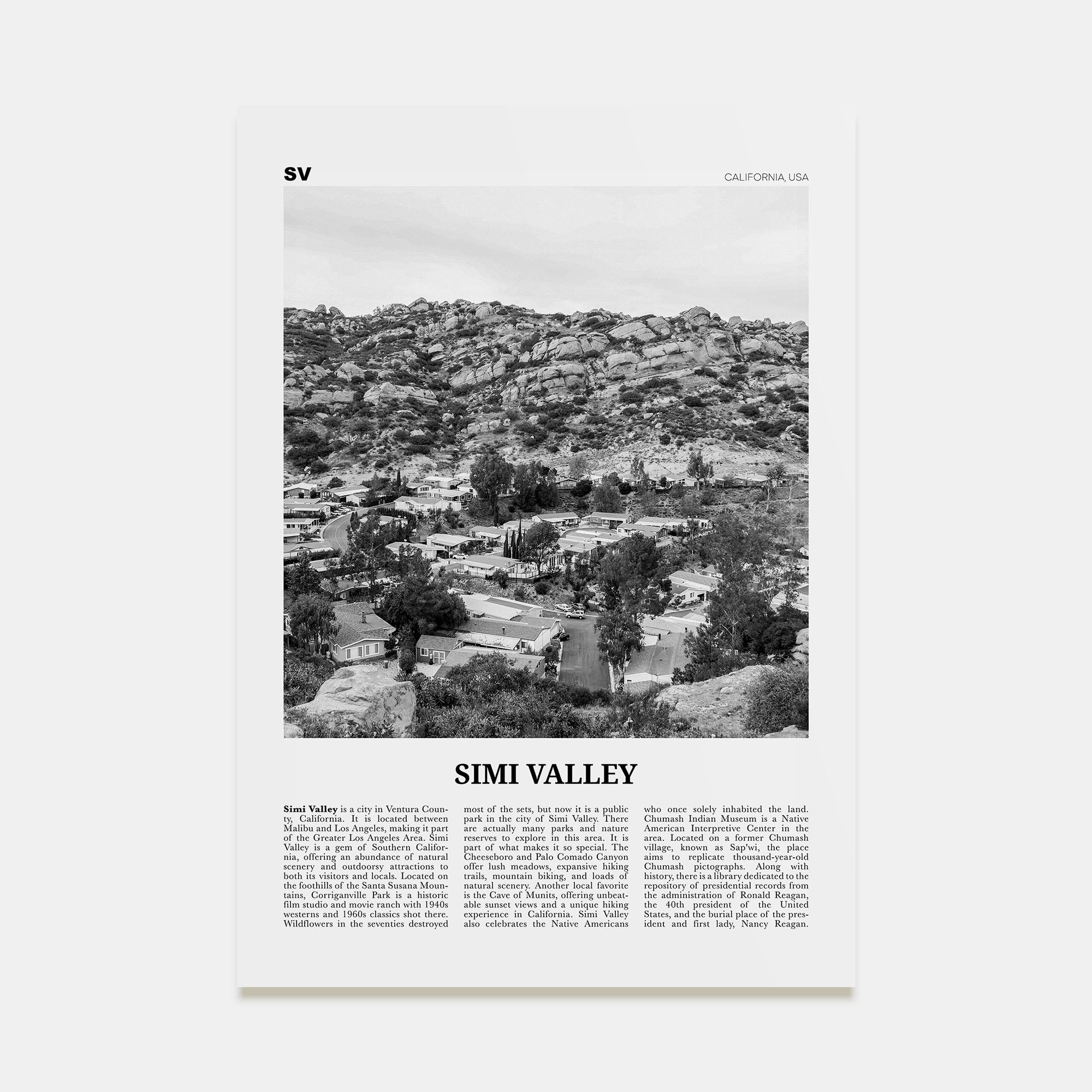 Simi Valley Travel B&W Poster