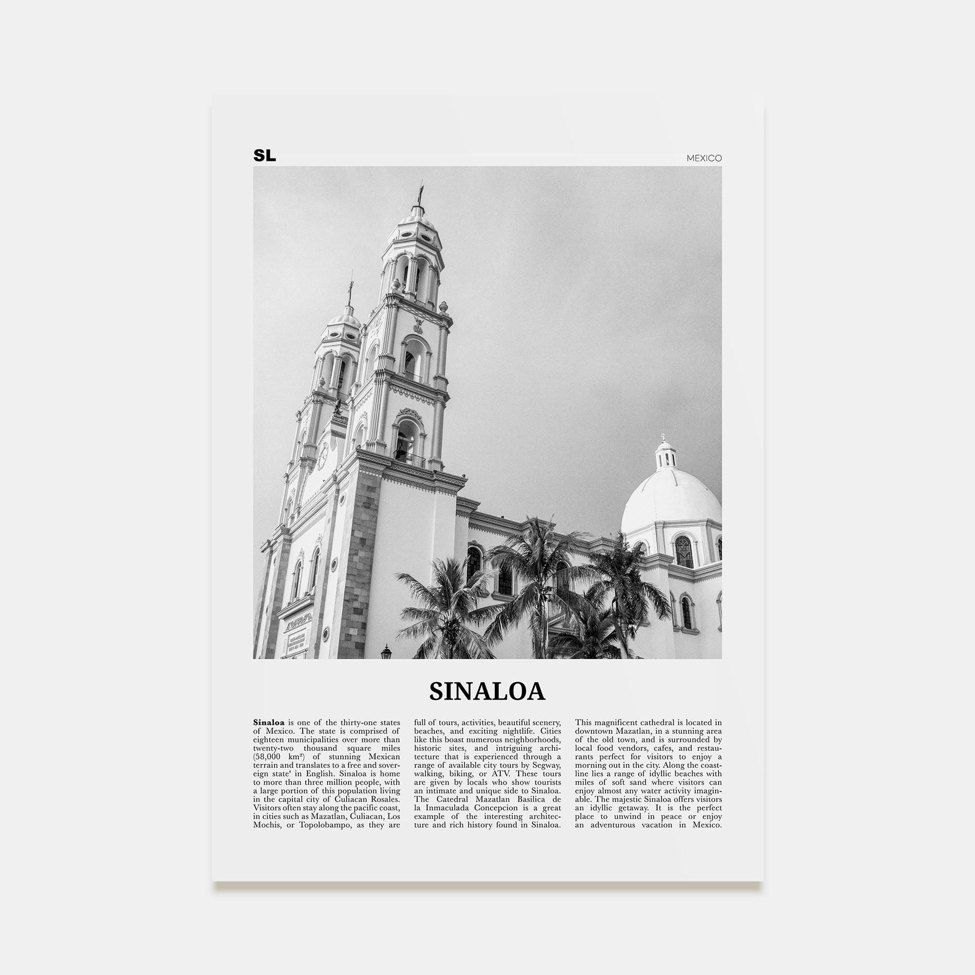 Sinaloa Travel B&W Poster