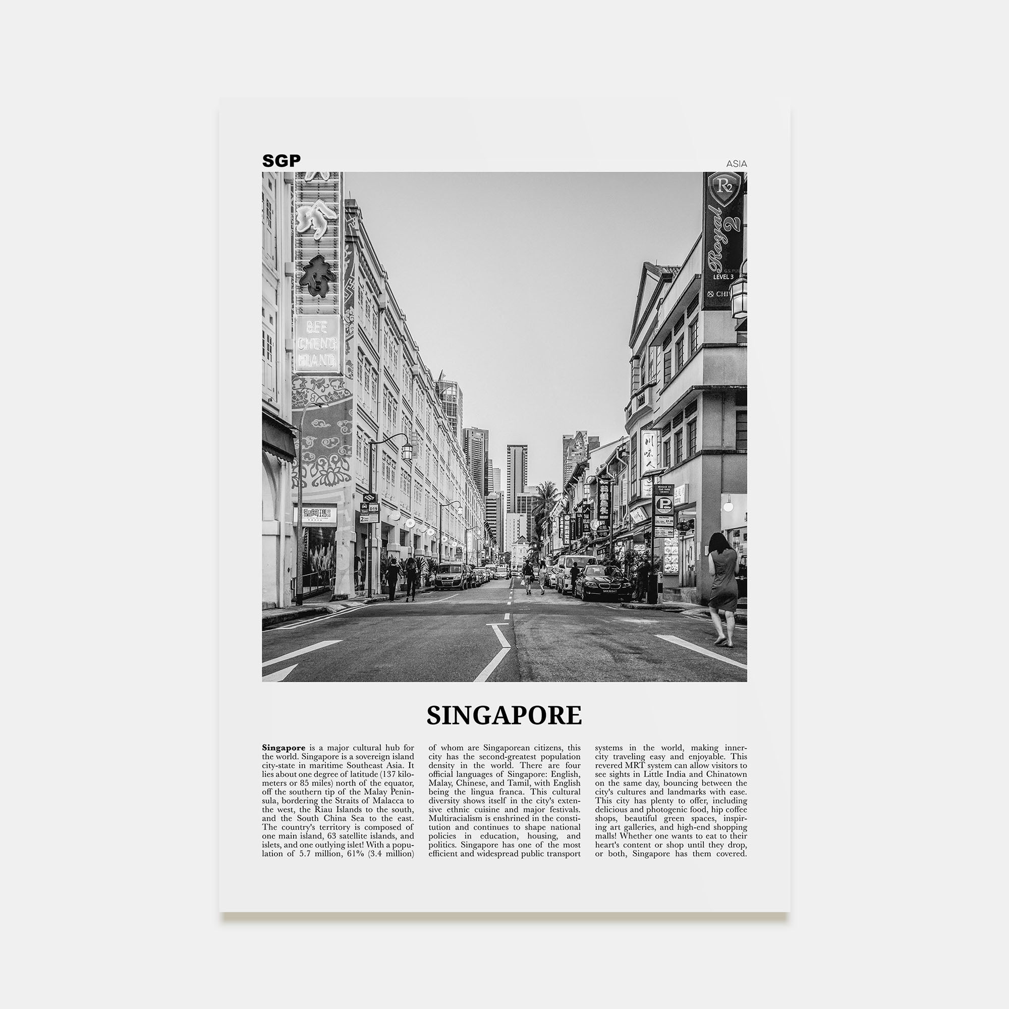 Singapore Travel B&W No 2 Poster