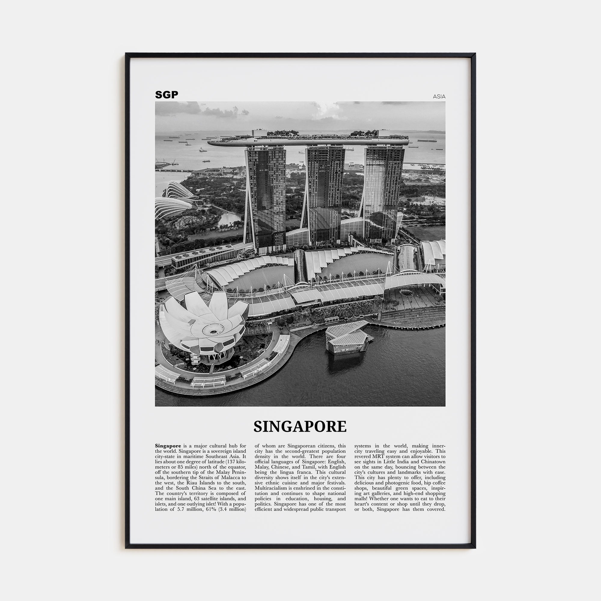 Singapore Travel B&W No 3 Poster