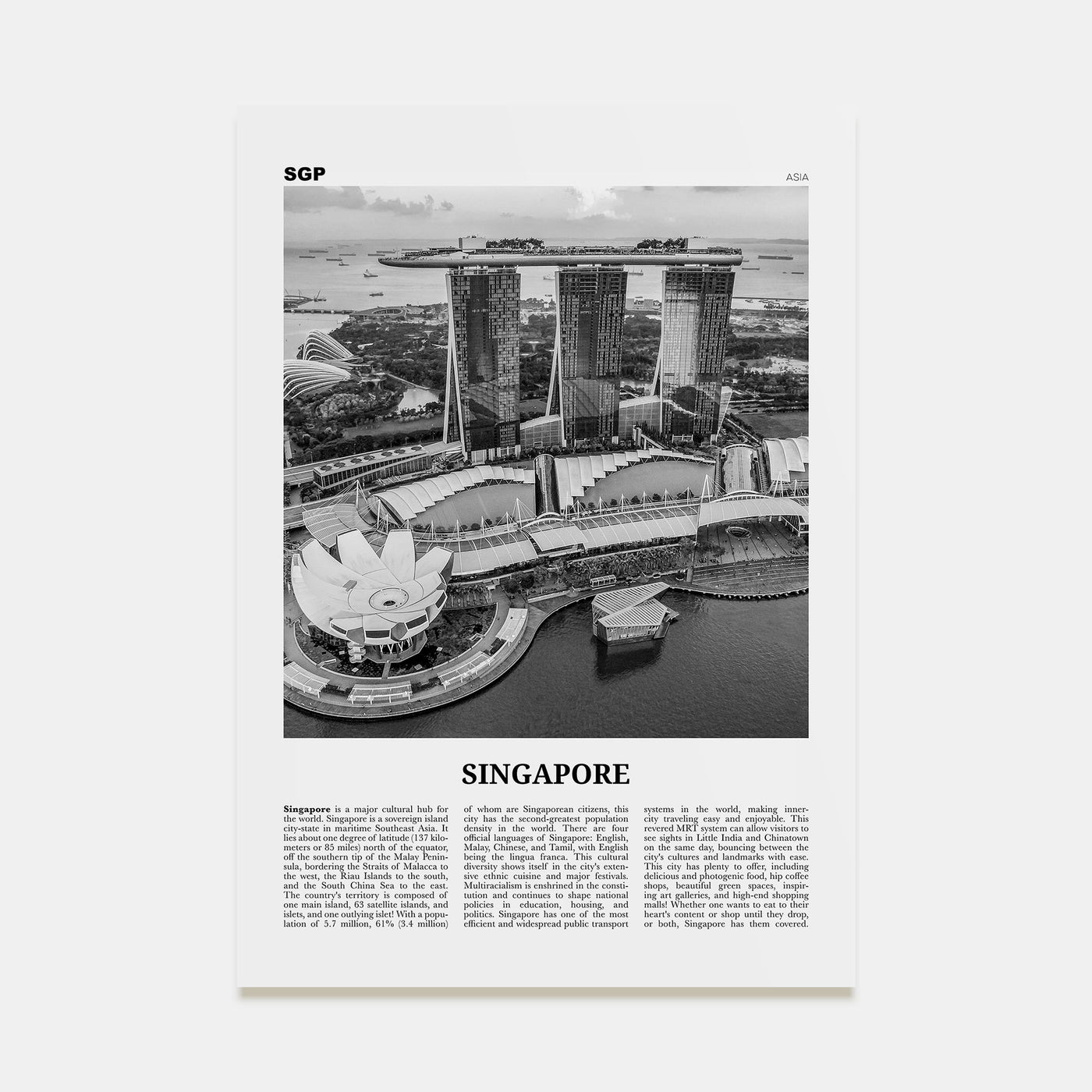 Singapore Travel B&W No 3 Poster
