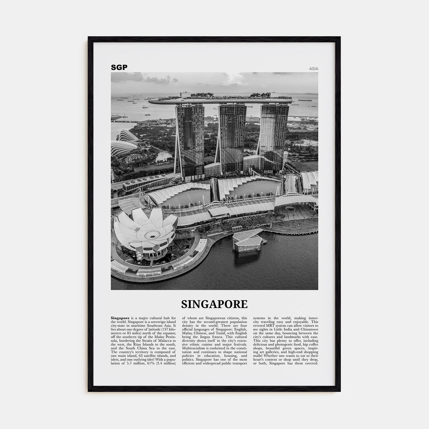 Singapore Travel B&W No 3 Poster