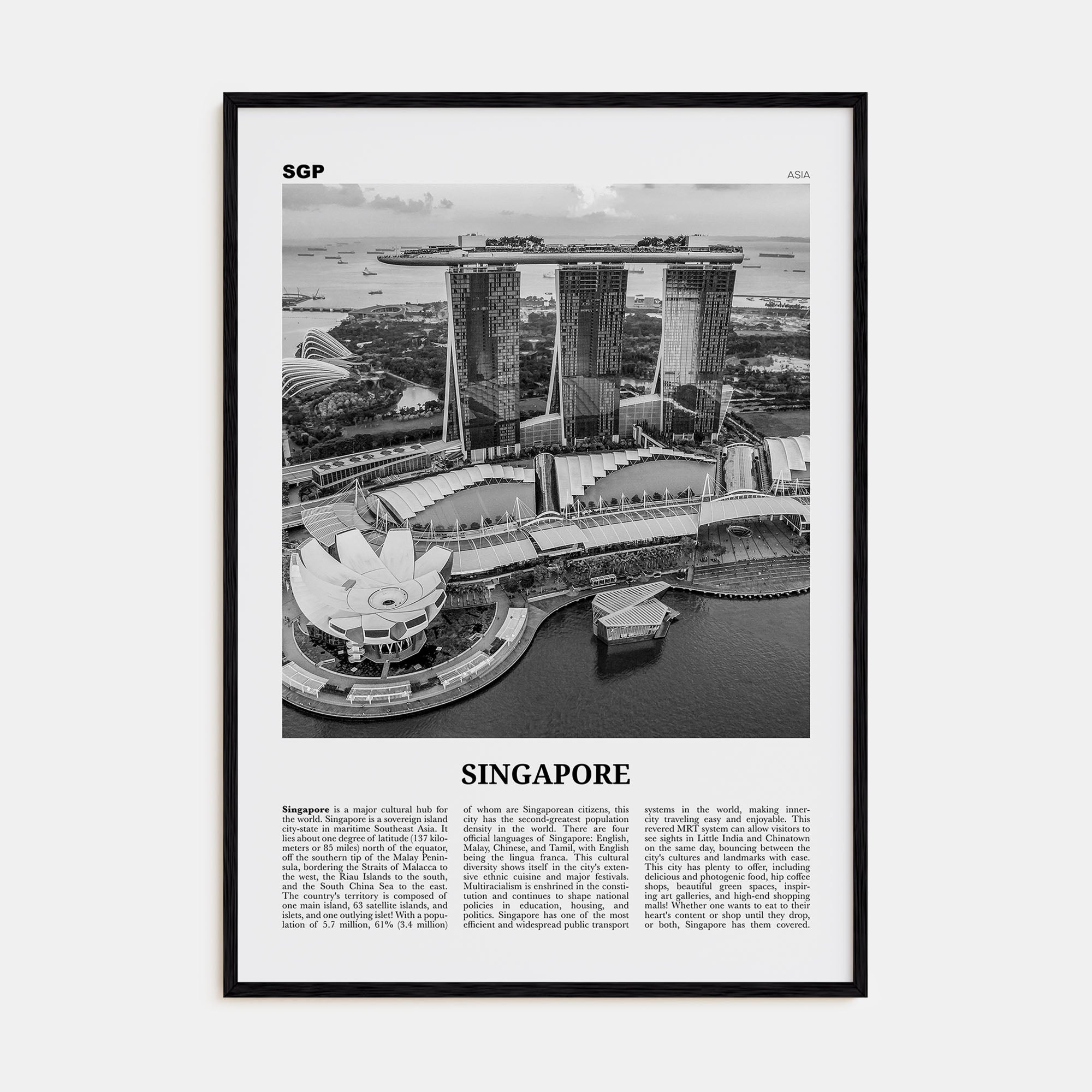 Singapore Travel B&W No 3 Poster