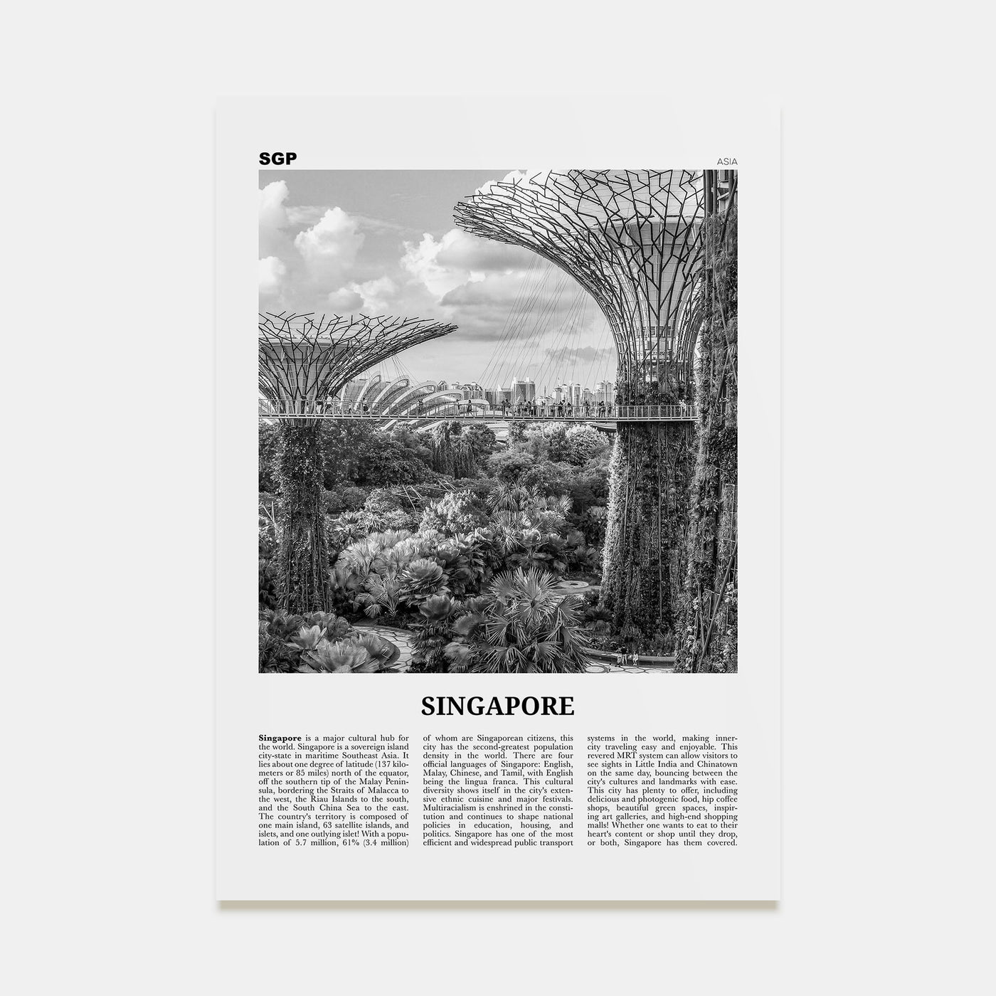 Singapore Travel B&W No 4 Poster
