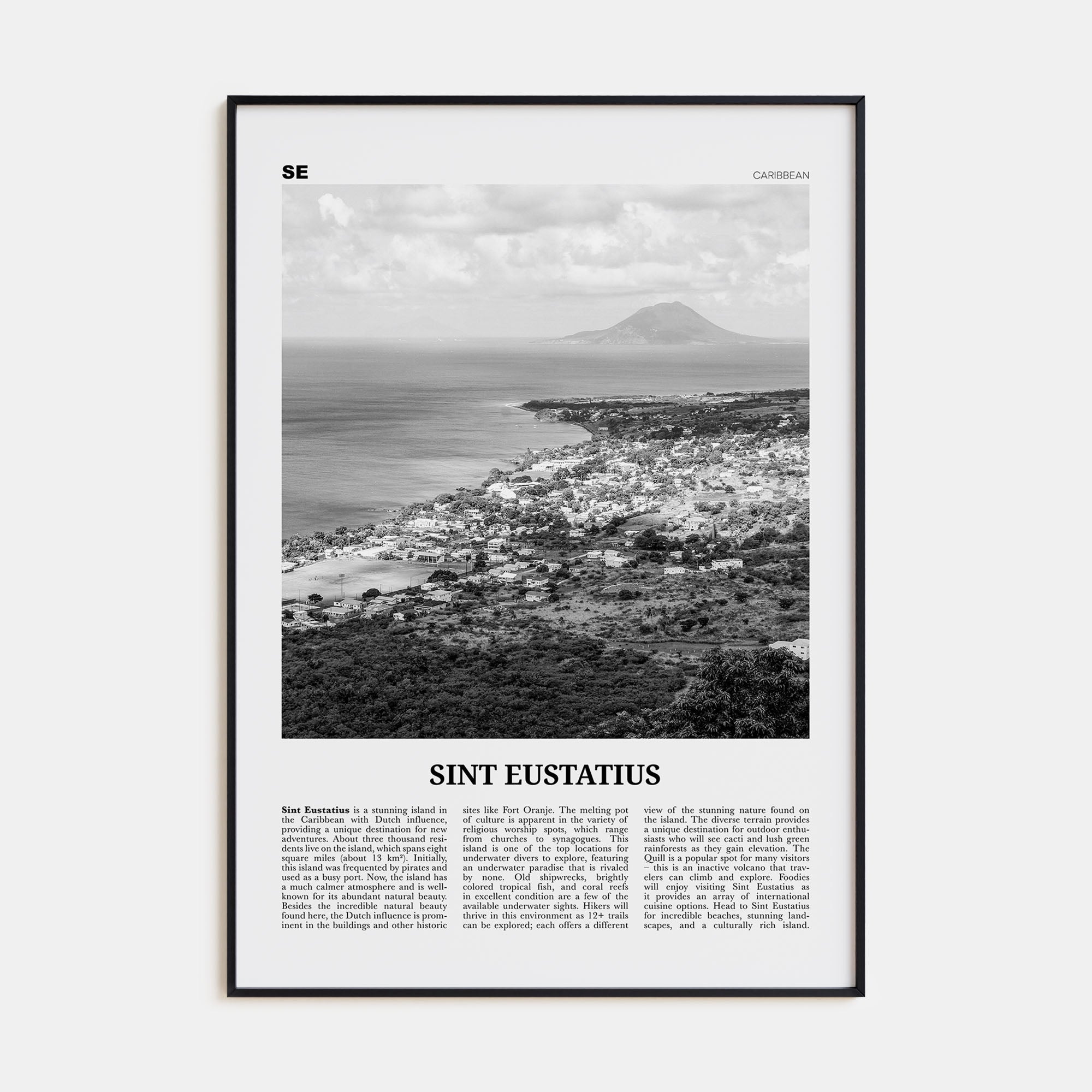 Sint Eustatius Travel B&W Poster
