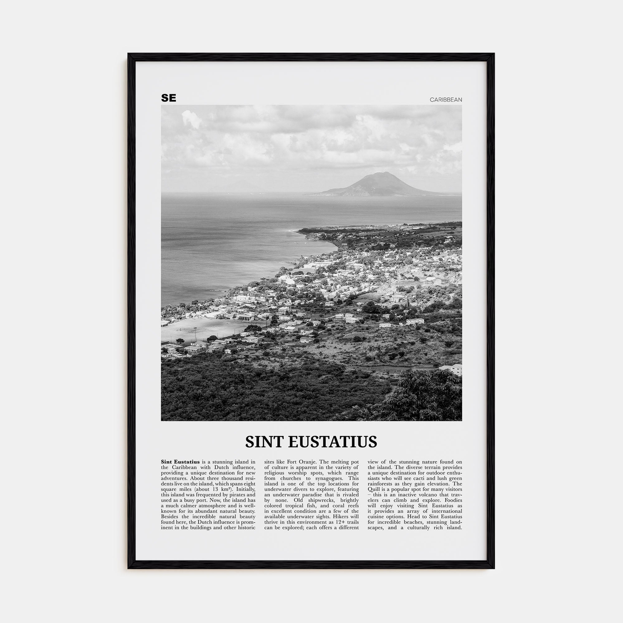 Sint Eustatius Travel B&W Poster