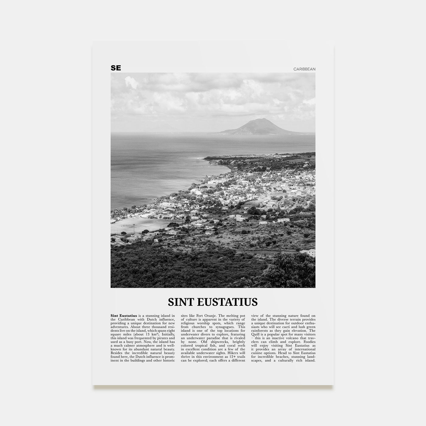 Sint Eustatius Travel B&W Poster