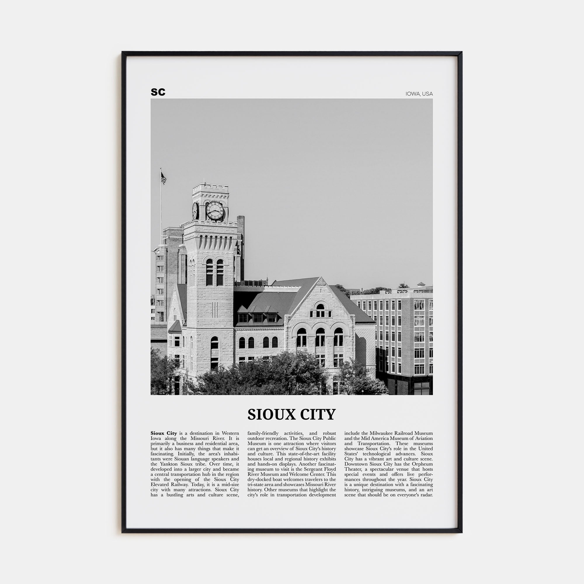 Sioux City Travel B&W Poster