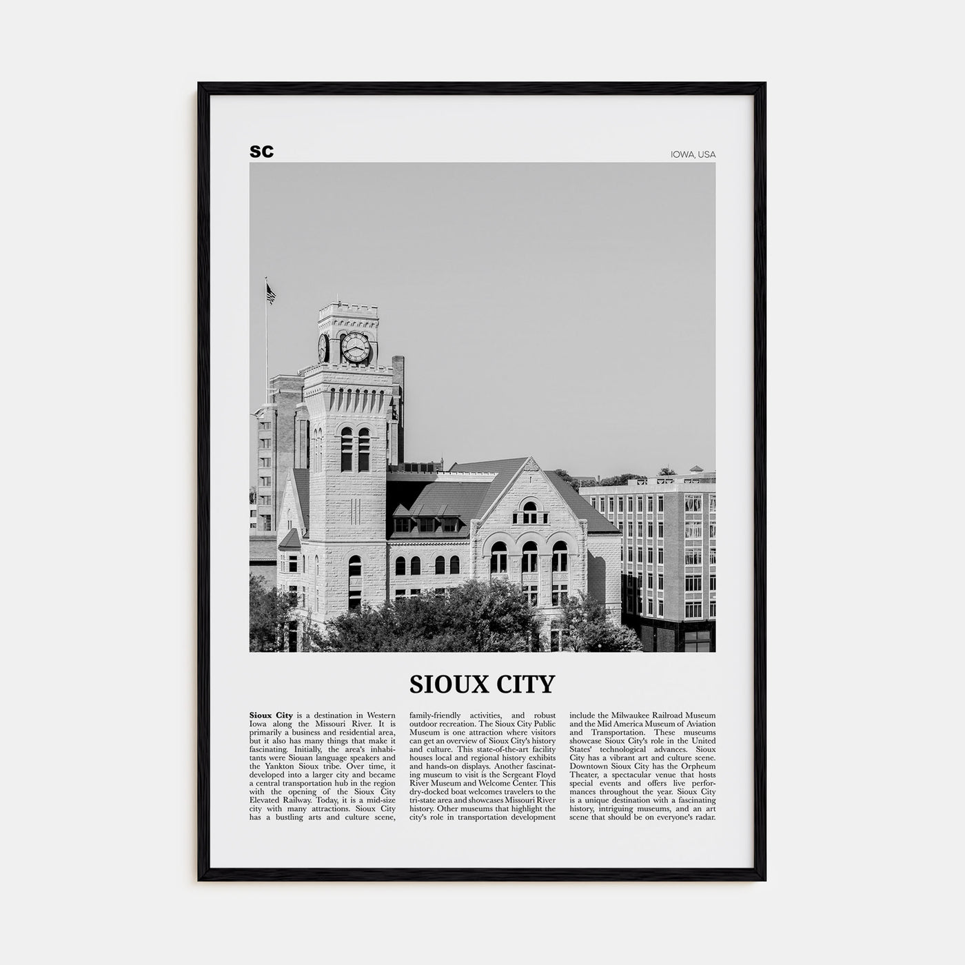 Sioux City Travel B&W Poster