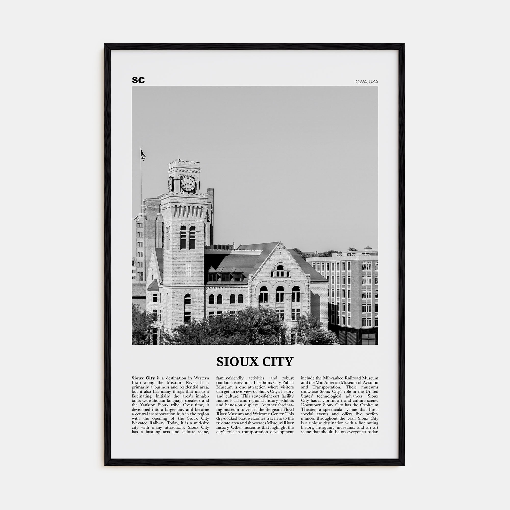 Sioux City Travel B&W Poster