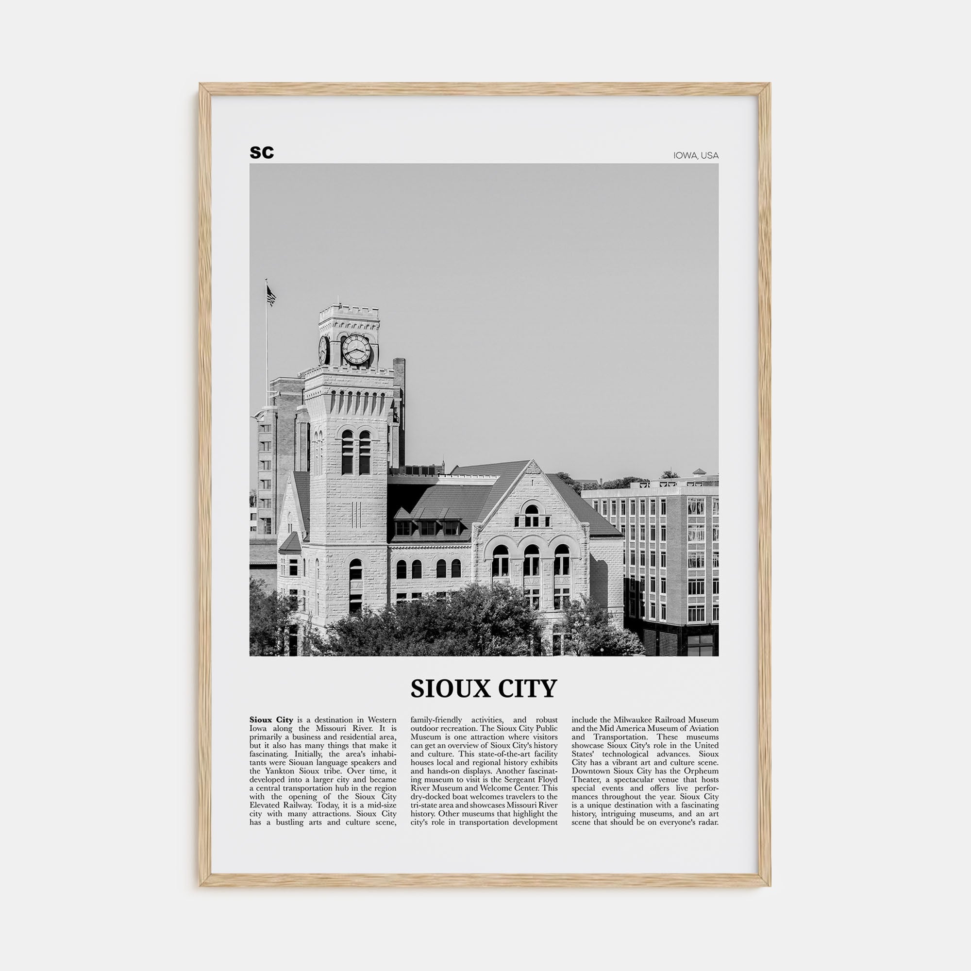 Sioux City Travel B&W Poster