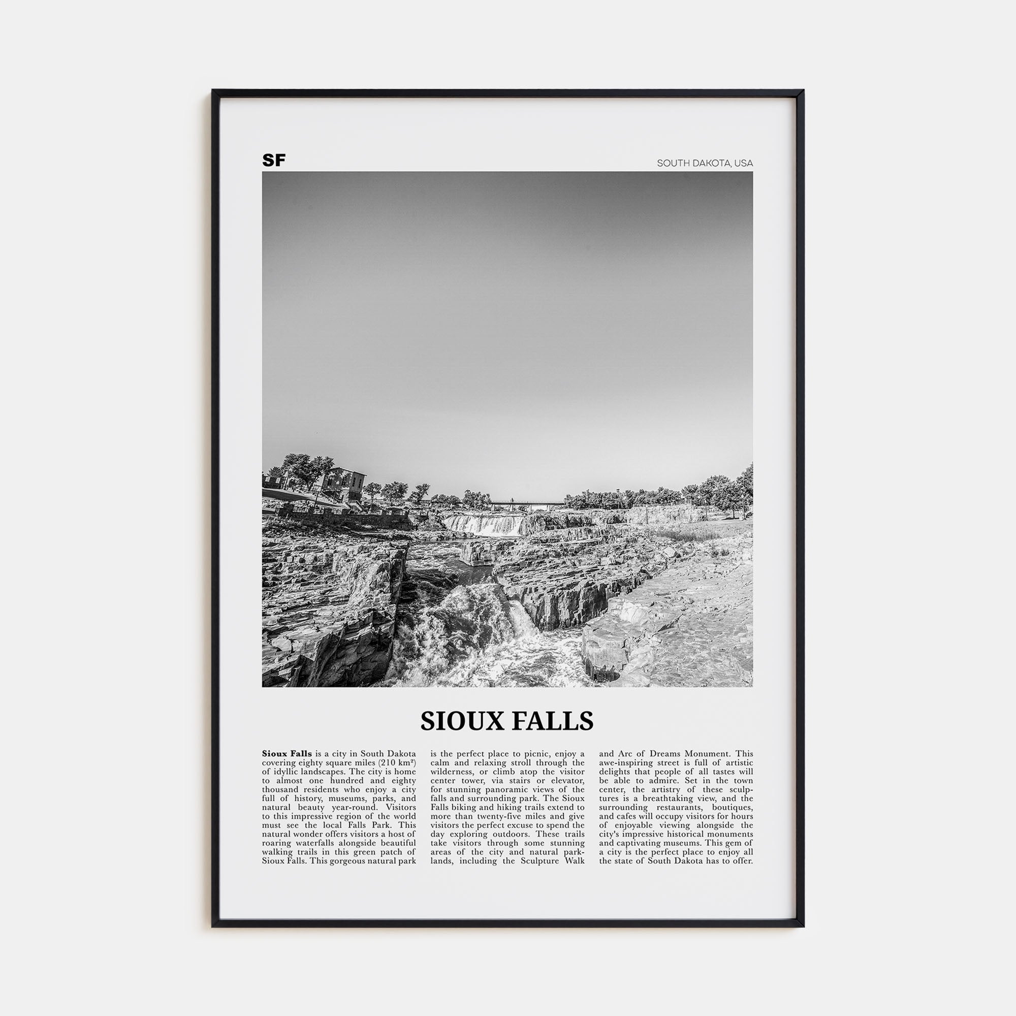Sioux Falls Travel B&W Poster