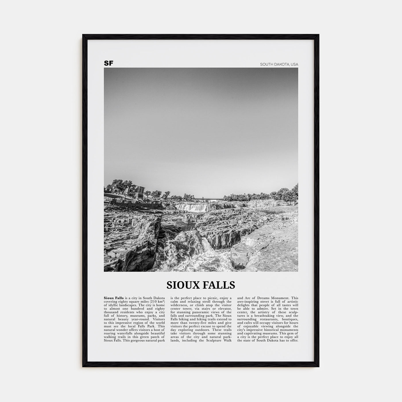 Sioux Falls Travel B&W Poster