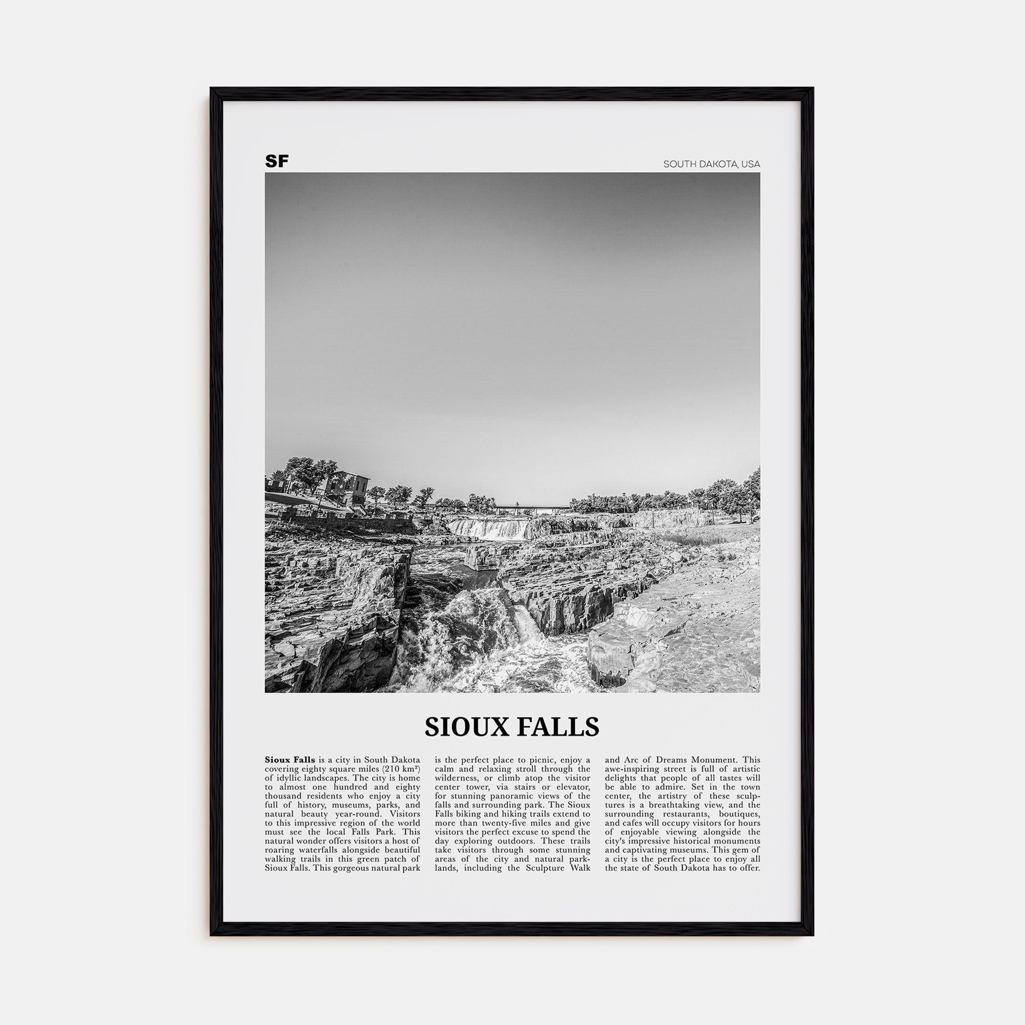 Sioux Falls Travel B&W Poster