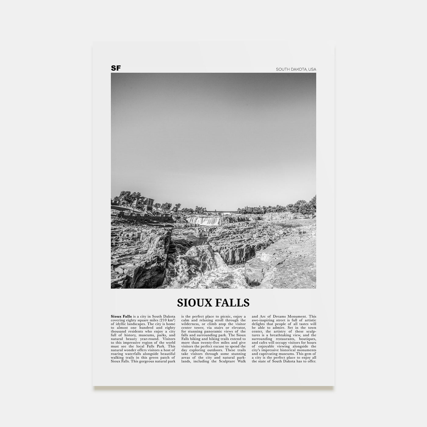 Sioux Falls Travel B&W Poster