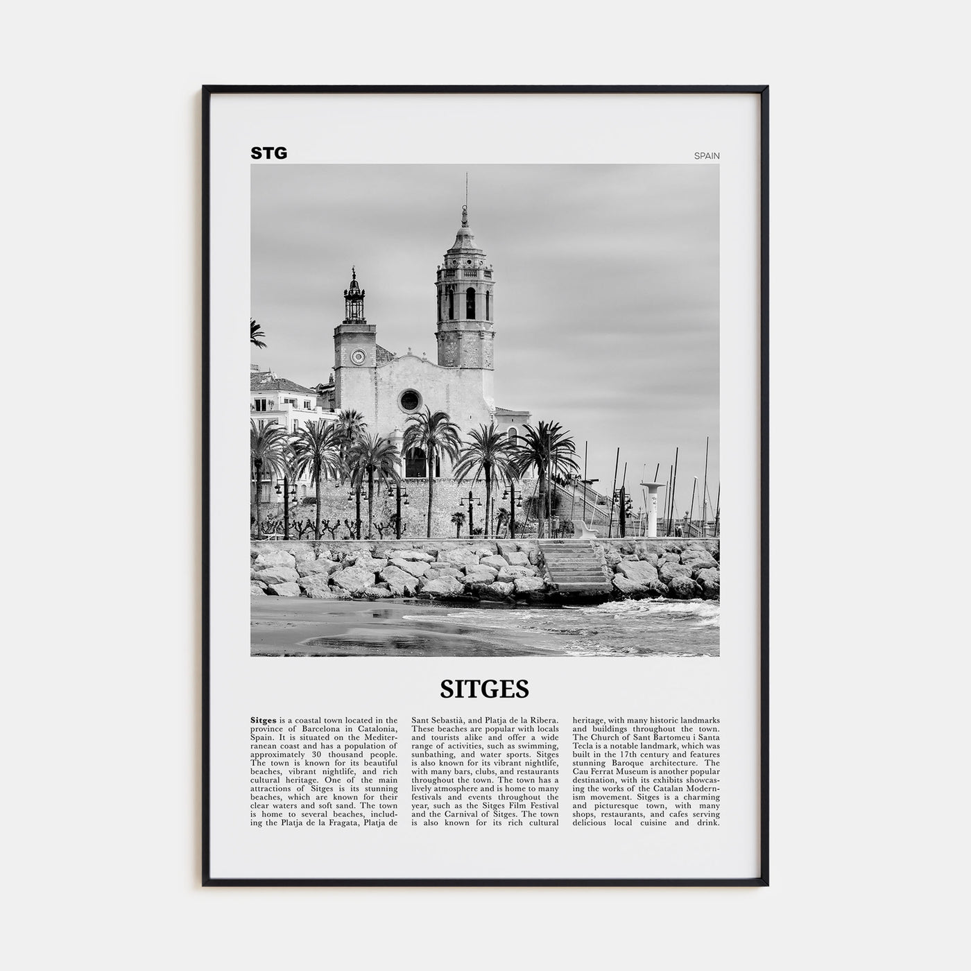 Sitges Travel B&W Poster