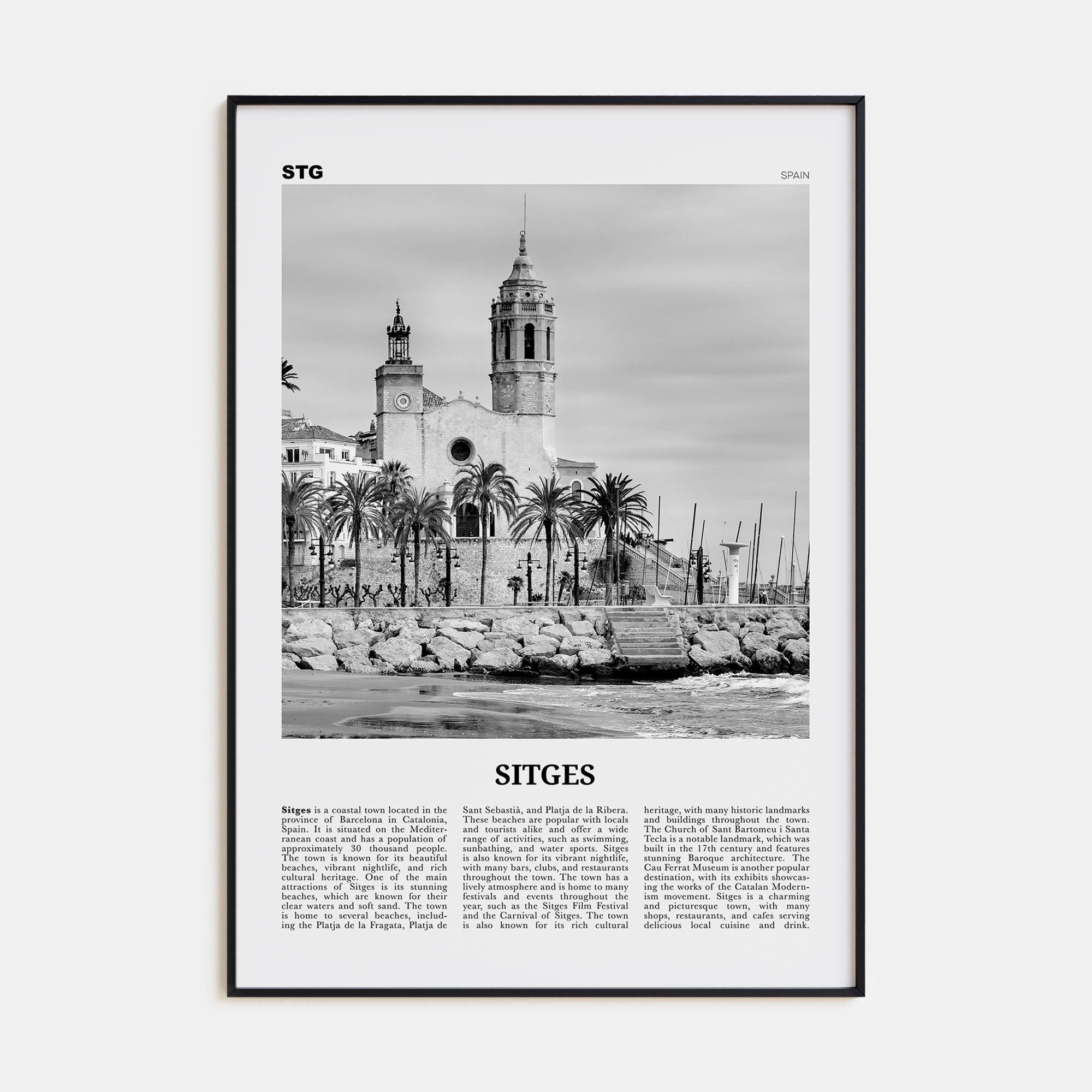 Sitges Travel B&W Poster